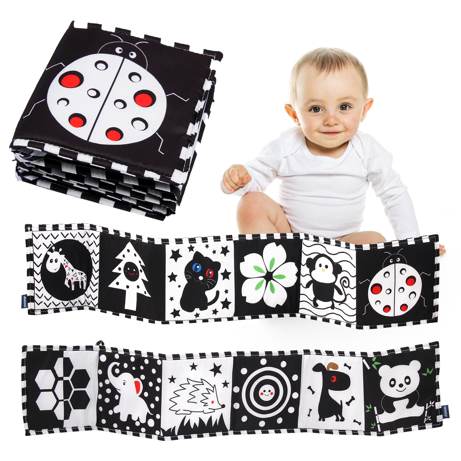 Susimond High Contrast Black & White Baby Cloth Books - Non-Toxic Soft Fabric Activity Book for Newborns 0-3 Months | Early Learning Tummy Time Toy with Crinkle Sounds - Perfect for Sensory Development & Infant Visual Stimulation (Ideal for Boys & Girls)