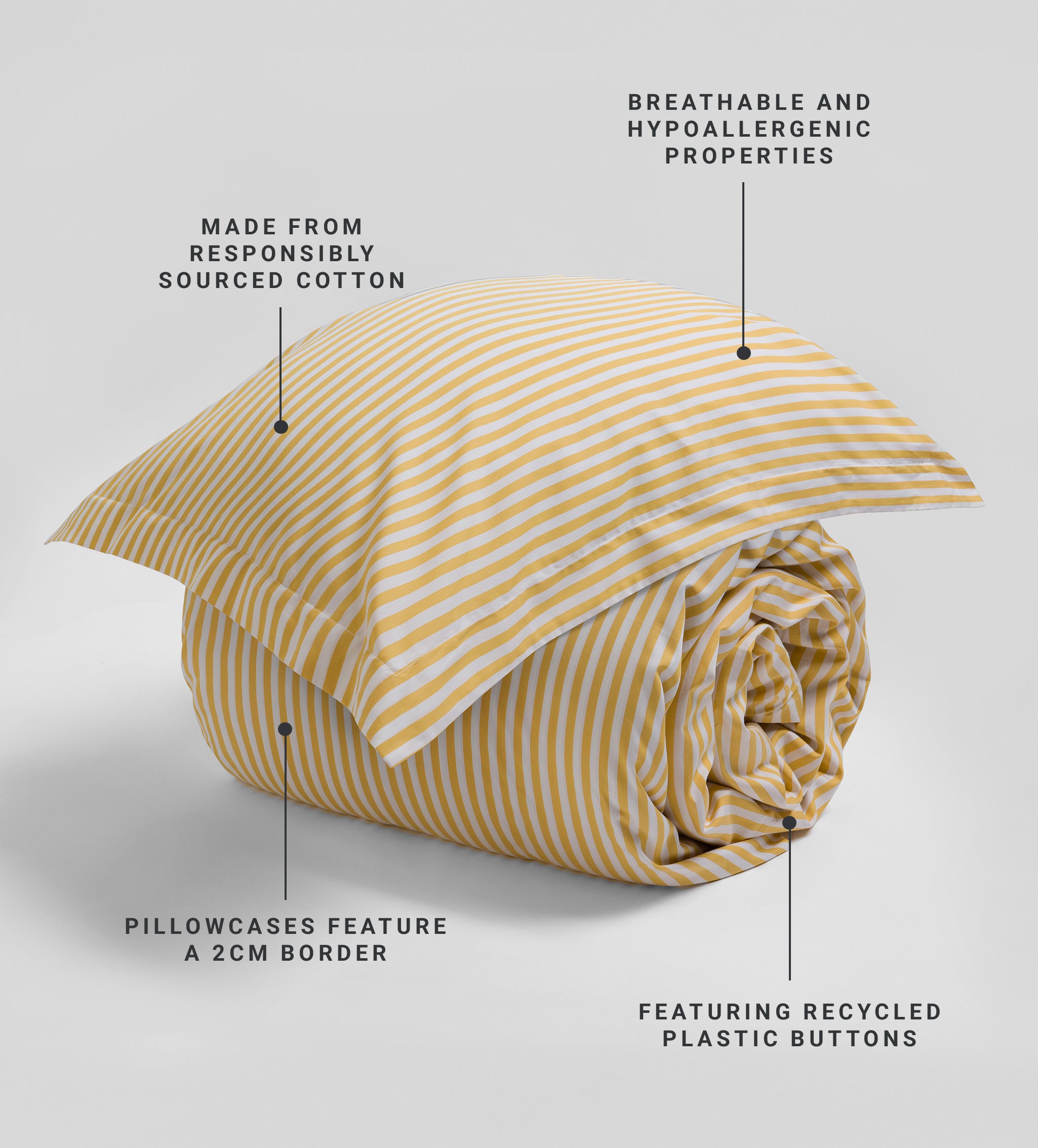Yellow Betsy Stripe 100% Organic Cotton Bed Sheet Set - Soft & Breathable Luxury Bedding for Cozy Sleep - Perfect for Master Bedroom, Guest Room & Dorm