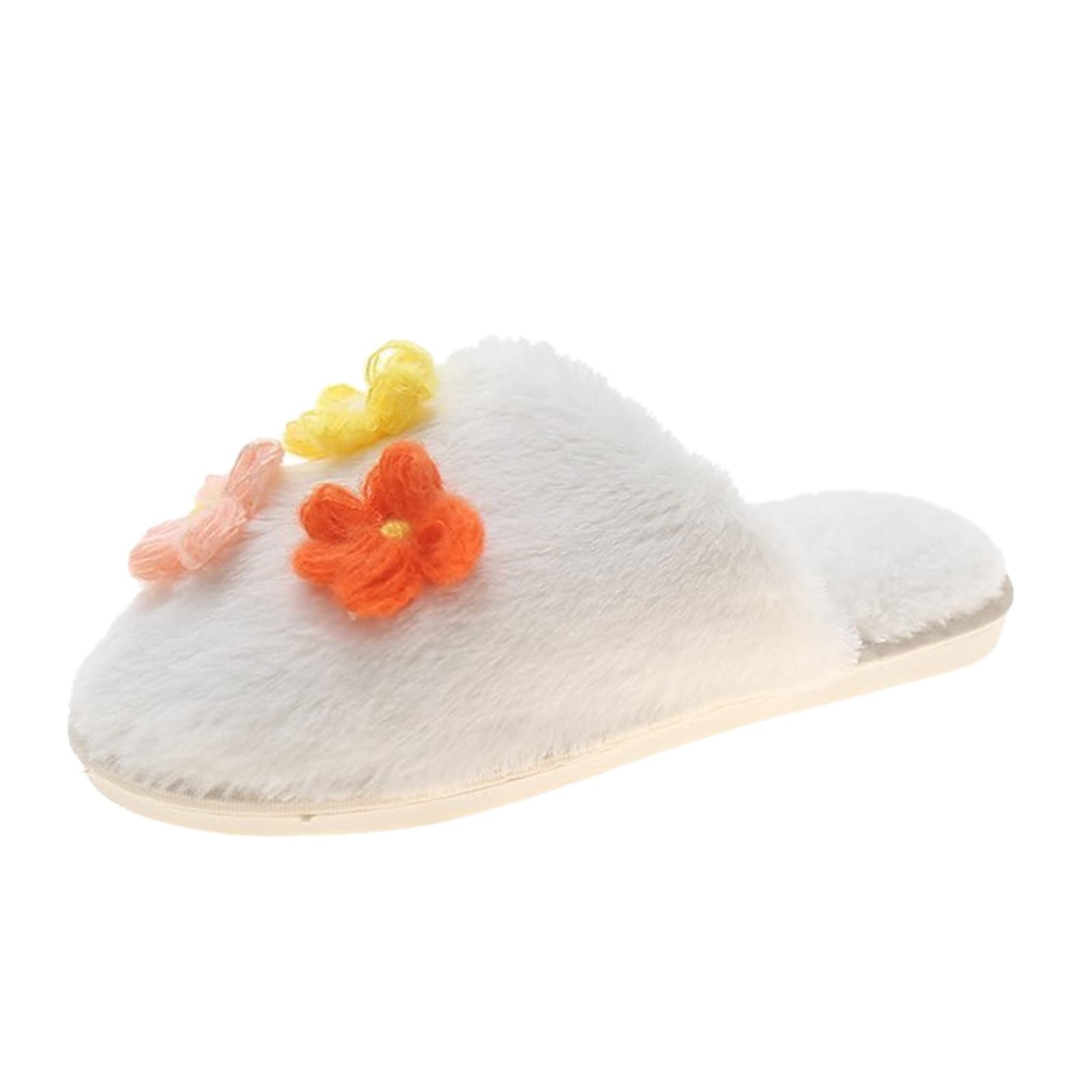Women's Fuzzy Indoor Slippers with Floral Design - Warm Closed-Toe House Shoes for Winter & Autumn - Perfect for Relaxing at Home, Lounging & Comfortable Wear