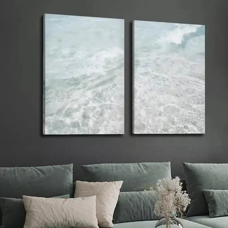 2-Piece Turquoise Sea with Waves Canvas Wall Art - 50x75cm Framed Blue Ocean Painting, High-Quality Australian-Made Print, Ready to Hang - Perfect for Living Room, Bedroom & Beach House Decor