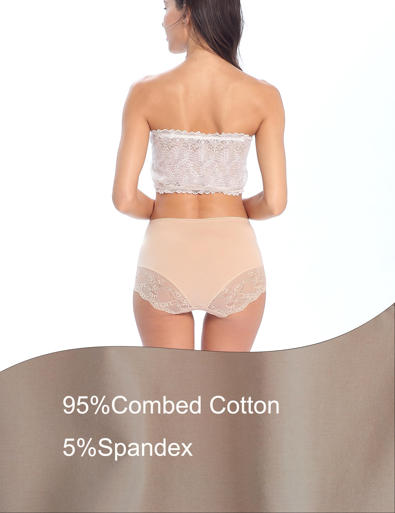 Women's High Waisted Cotton Lace Underwear - Comfortable Full Coverage Briefs No Roll Panties Multipack (3/5 Pack) for Daily Wear, Sleep & Special Occasions