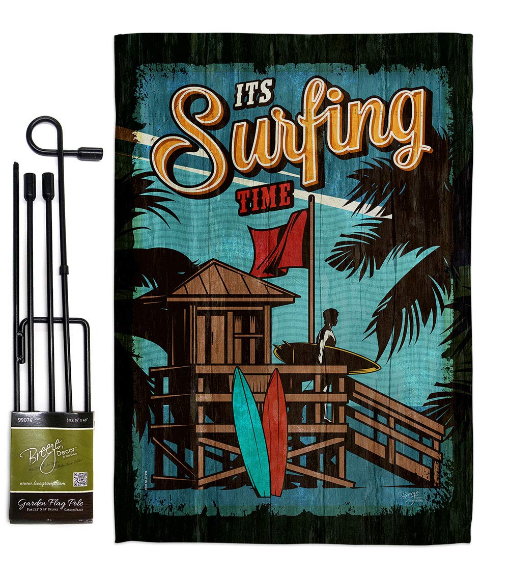 Surfing Time Garden Flag Set - Coastal Tropical Decor for Outdoor Summer