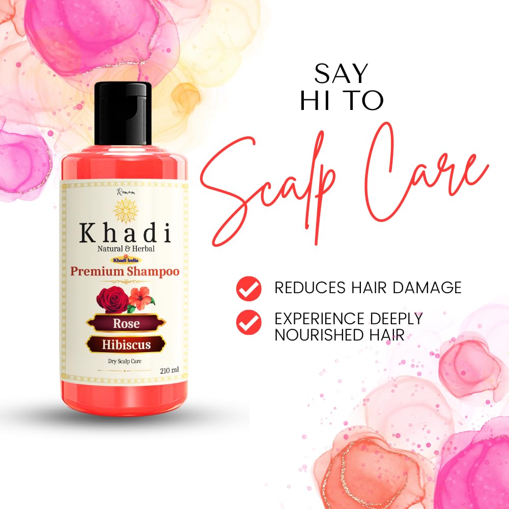 KHADI Ayurvedic Anti Dandruff Shampoo with Rose & Hibiscus - 100% Natural, Sulfate-Free Hair Care (210ml) for Dry, Itchy Scalp & Flakes | Gentle Daily Use for Healthy Hair Growth
