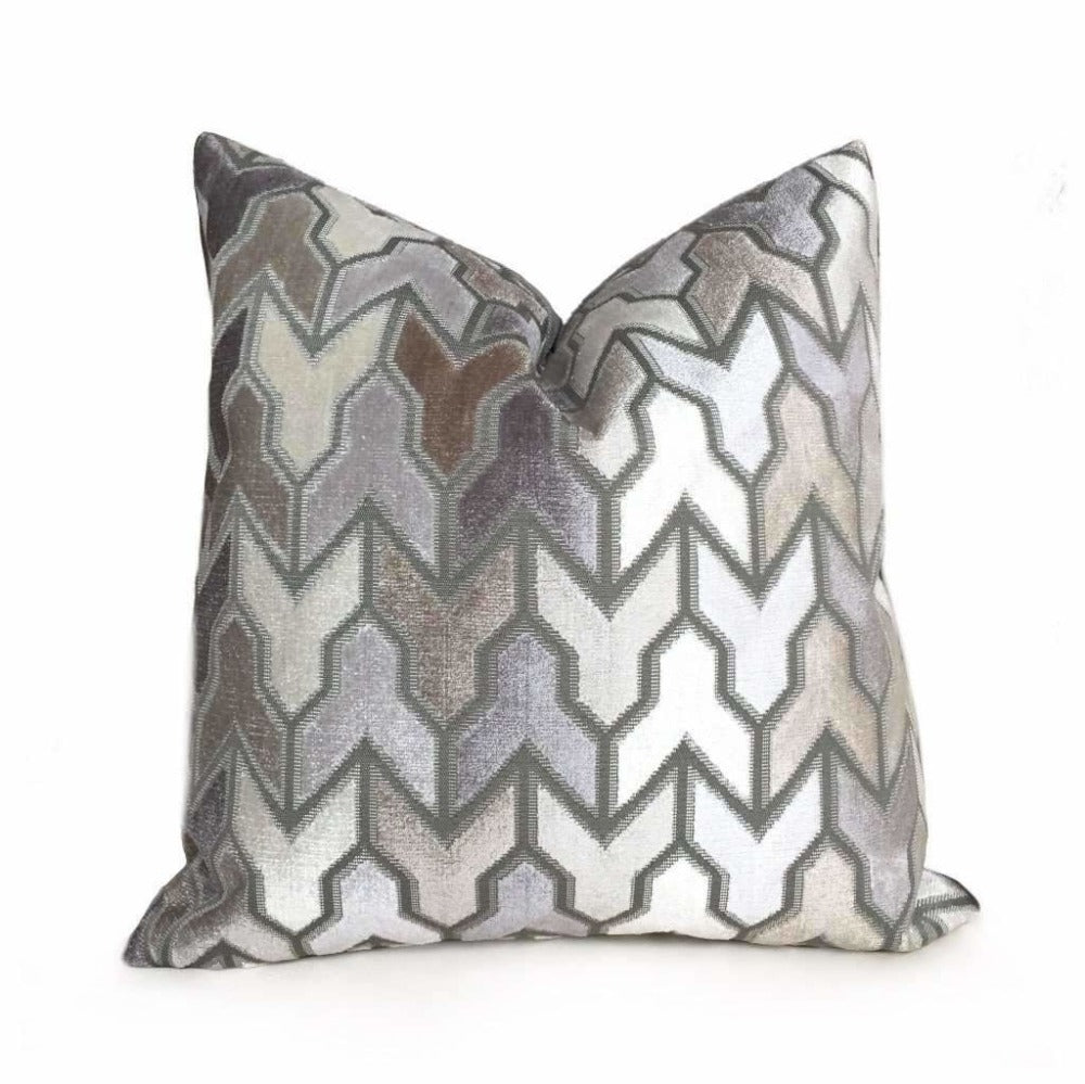 Brookhaven Arrow Geometric Brown Taupe Gray Cream Velvet Pillow Cover - Soft Decorative Throw Pillow Case for Sofa, Bed, Couch & Home Decor