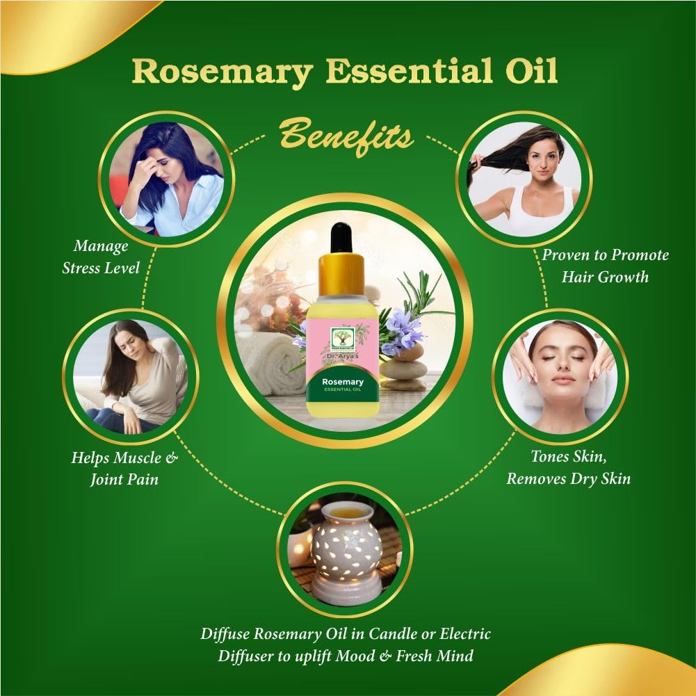DR ARYA Rosemary Essential Oil for Hair Growth & Hair Fall Control - 20ml | Natural Hair Nourishment, Scalp Treatment & Relaxing Aromatherapy | Perfect for DIY Hair Care, Massage & Skin Therapy