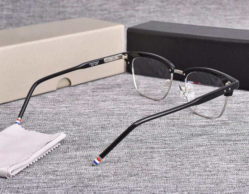 Stylish Black Unisex Full Rim Browline Square Acetate Eyeglasses BM BT711 - Perfect for Work, Reading & Fashion Accessories