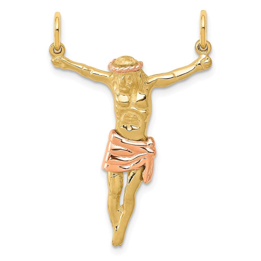 14K Two-Tone Gold Rose Corpus Pendant Necklace - Roy Rose Jewelry - Elegant Religious Gift for Women, Perfect for Baptism, First Communion & Everyday Wear