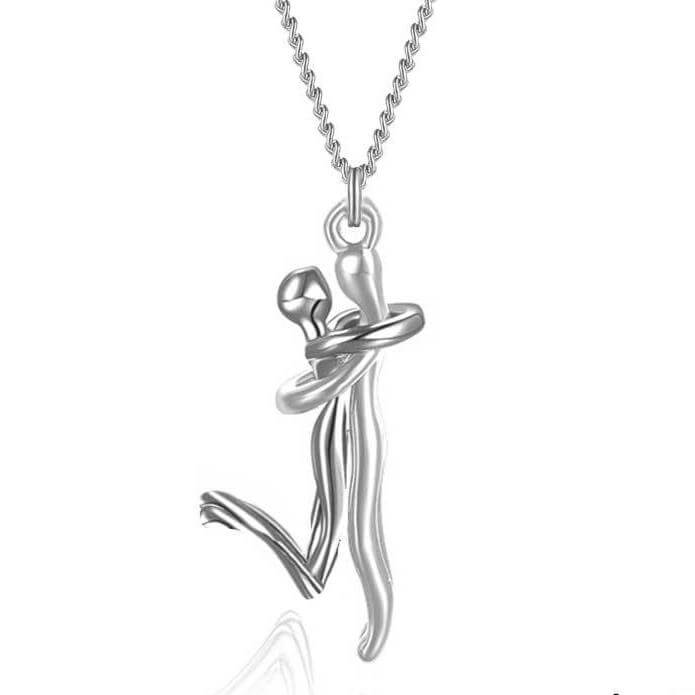 Romantic Couple Hugging Pendant Necklace - Sterling Silver Love Gift for Her/Him | Anniversary, Valentine's Day, Wedding Jewelry | JN9978