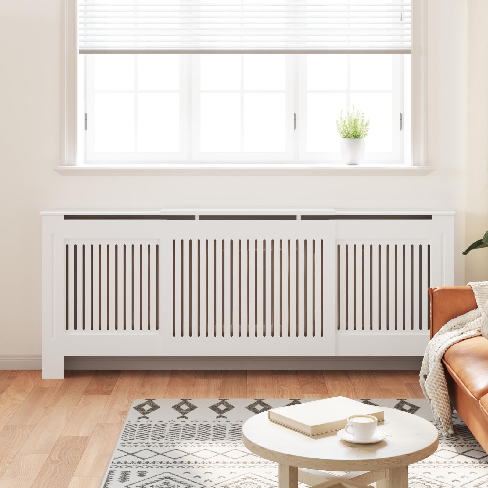 vidaXL Adjustable Radiator Cover Guard - 55.9” to 80.7” White MDF Heater Cover for Living Room, Office, Bedroom | Home Decor & Safety Solution for Baseboard Heaters