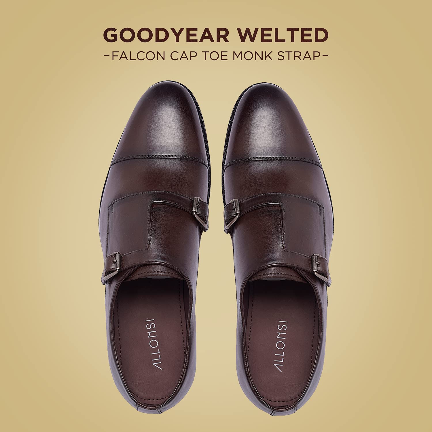 Genuine Leather Monk Strap Dress Shoes for Men - Handcrafted Goodyear Welted Formal Shoes with Cap Toe & Leather Sole | Perfect for Business Meetings, Weddings & Special Occasions