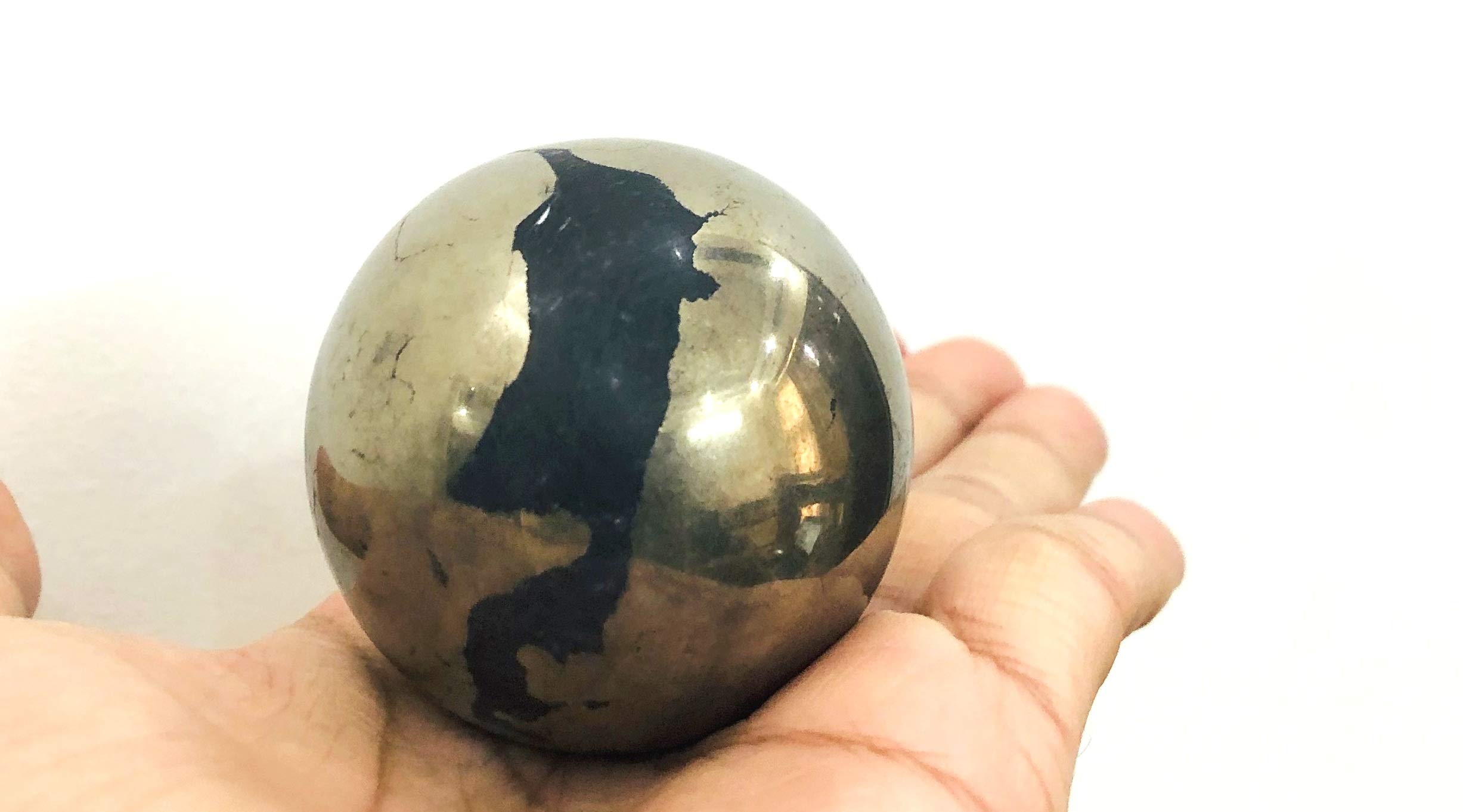 Golden Pyrite Sphere 40mm - Handcrafted Crystal Healing Stone for Positive Energy, Reiki & Feng Shui | Home Office Decor, Meditation Aid & Spiritual Gift