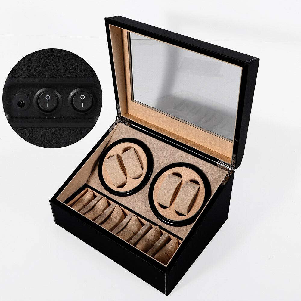 Automatic Leather Watch Winder Box - 4+6 Watch Storage for Jewelry Display | Home & Office Use