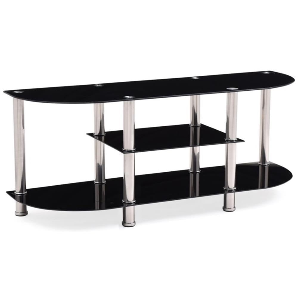 Hodedah Extra Wide 70 Inch Tempered Glass TV Stand - Black Modern Entertainment Center for Living Room, Bedroom & Home Theater