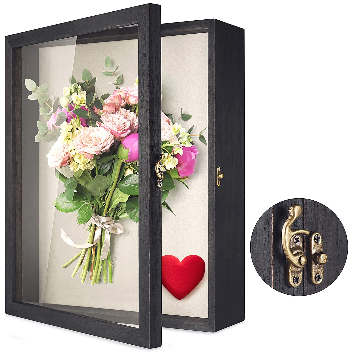 TJ.MOREE 13x16 Inch Large Shadow Box Display Case with Glass - Wedding Bouquet Preservation, Memorabilia & Photo Frame - Perfect for Wedding Keepsakes, Medals Display, and Memory Box Decor