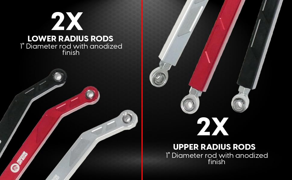 Freedom Off-Road Heavy Duty Polished Radius Rod Set (4-Piece) for 2017+ Polaris RZR - High Clearance Suspension Upgrade for Off-Roading, Dune Bashing & Trail Riding