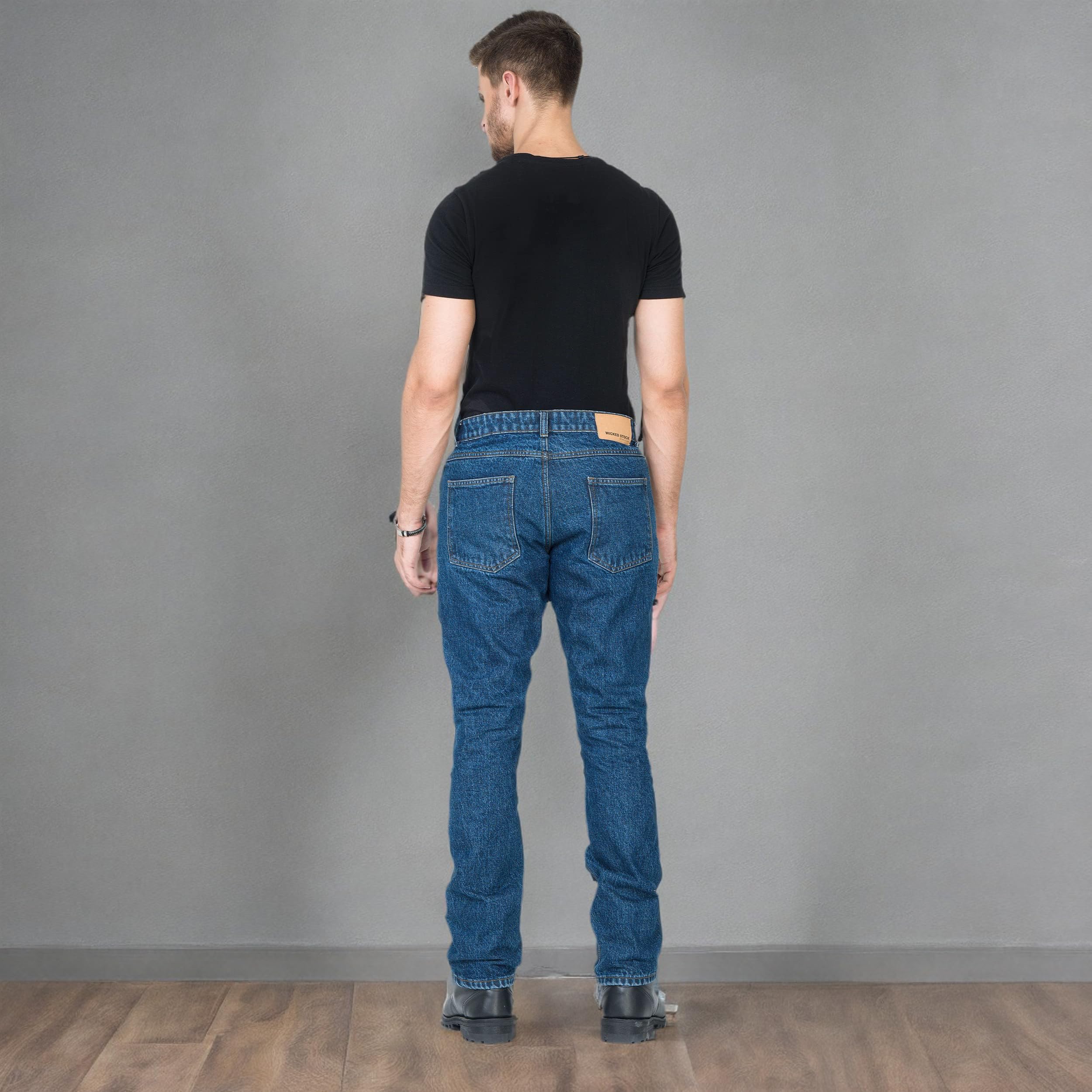 WICKED STOCK CE Level 2 Armored Motorcycle Jeans for Men - Protective Riding Pants in Dark Blue | Perfect for Street Biking & Commuting
