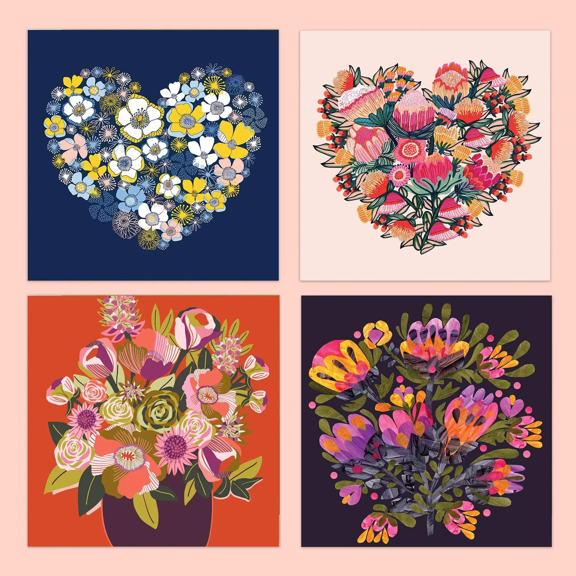 Floral Hearts Greeting Card Set - Handmade Botanical Art Cards for Birthdays, Anniversaries & Thank You Notes | Perfect for Weddings, Mother's Day & Romantic Occasions