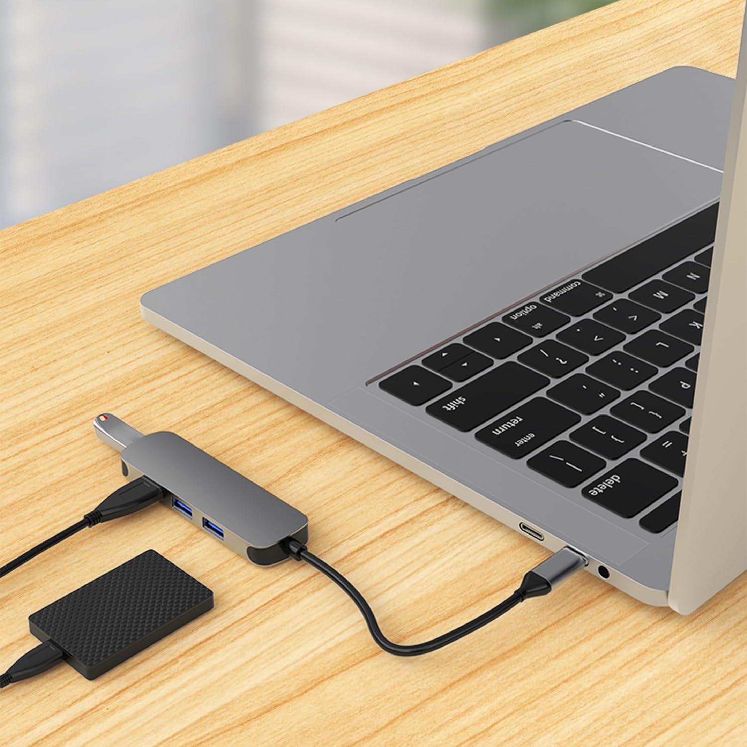 MMOBIEL USB-C to 4-Port USB 3.0 Hub - 5Gbps High-Speed Data Transfer - Aluminum Multi-Port Adapter for MacBook, iPad Pro, Dell, Samsung - Perfect for Office, Travel & Home Workspaces