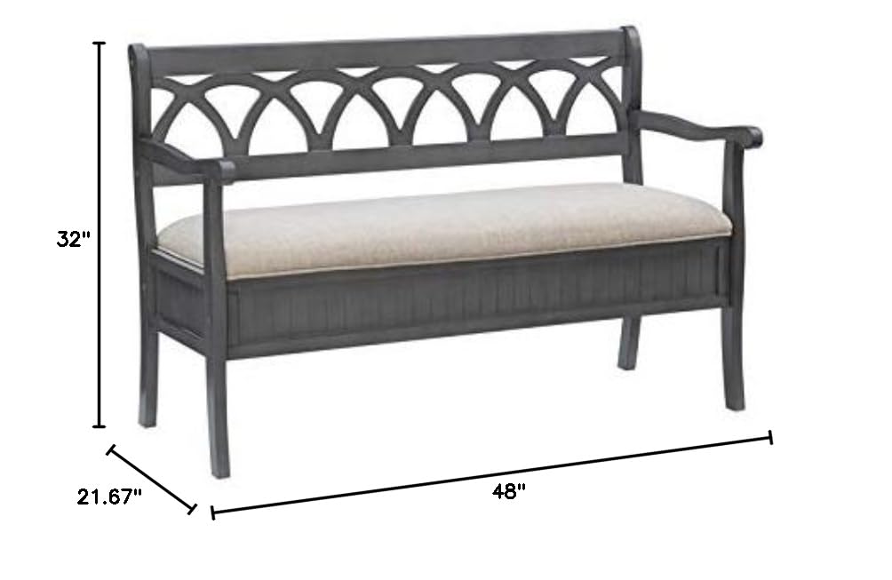 Pemberly Row Transitional Gray Wood Storage Bench - Stylish Entryway & Living Room Seating with Storage