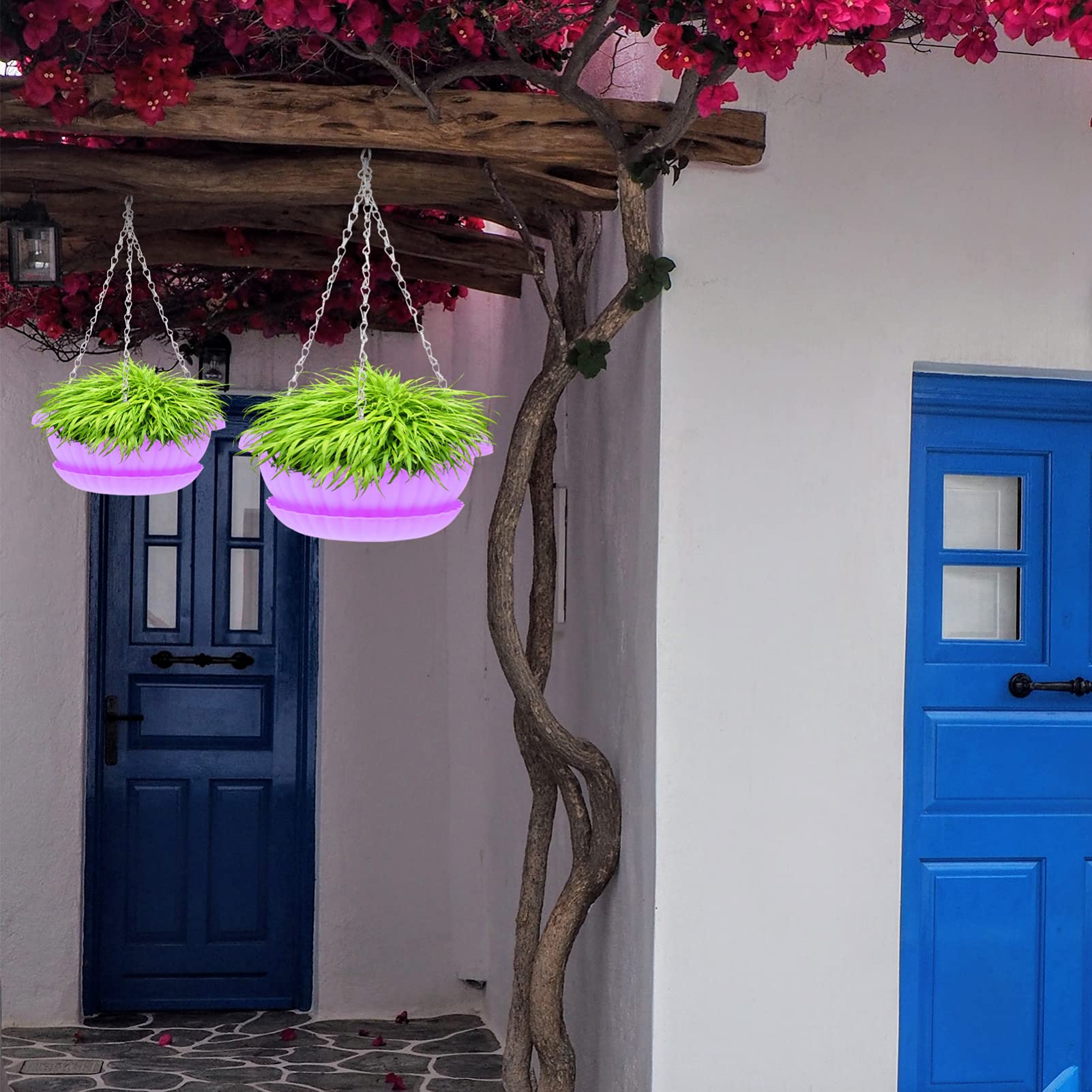 Self-Watering Hanging Planter Basket - 2 Pack Round Plastic Hydroponic Garden Pots for Indoor/Outdoor Plants - Perfect for Porch, Balcony, Patio & Home Decor