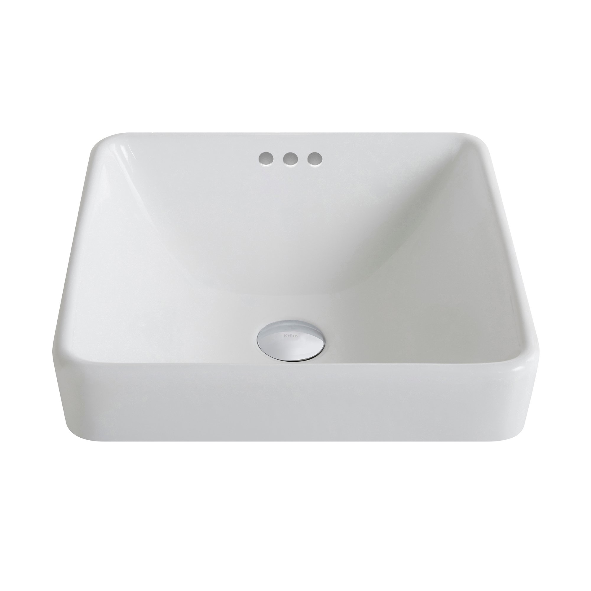 Kraus KCR-281-BN Modern Ceramic Square Semi-Recessed Bathroom Sink with Overflow & Pop-Up Drain - Brushed Nickel/White 16.25