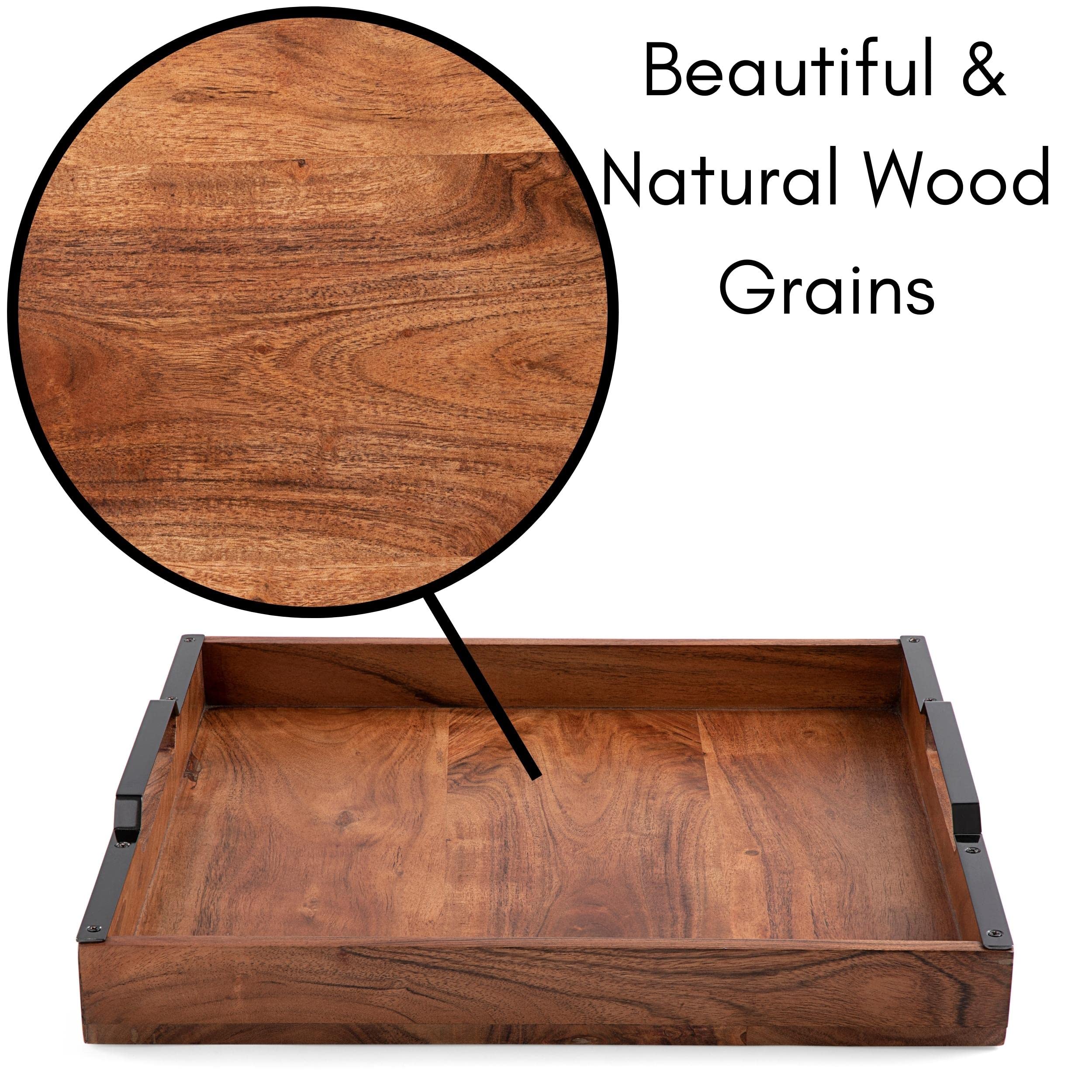 BIRDROCK HOME Acacia Wood Serving Tray with Handles - Farmhouse Style Square Wooden Tray for Breakfast, Tea, Cheese & Coffee - Natural Kitchen & Bar Decor - Perfect for Dining, Entertaining & Home Decor