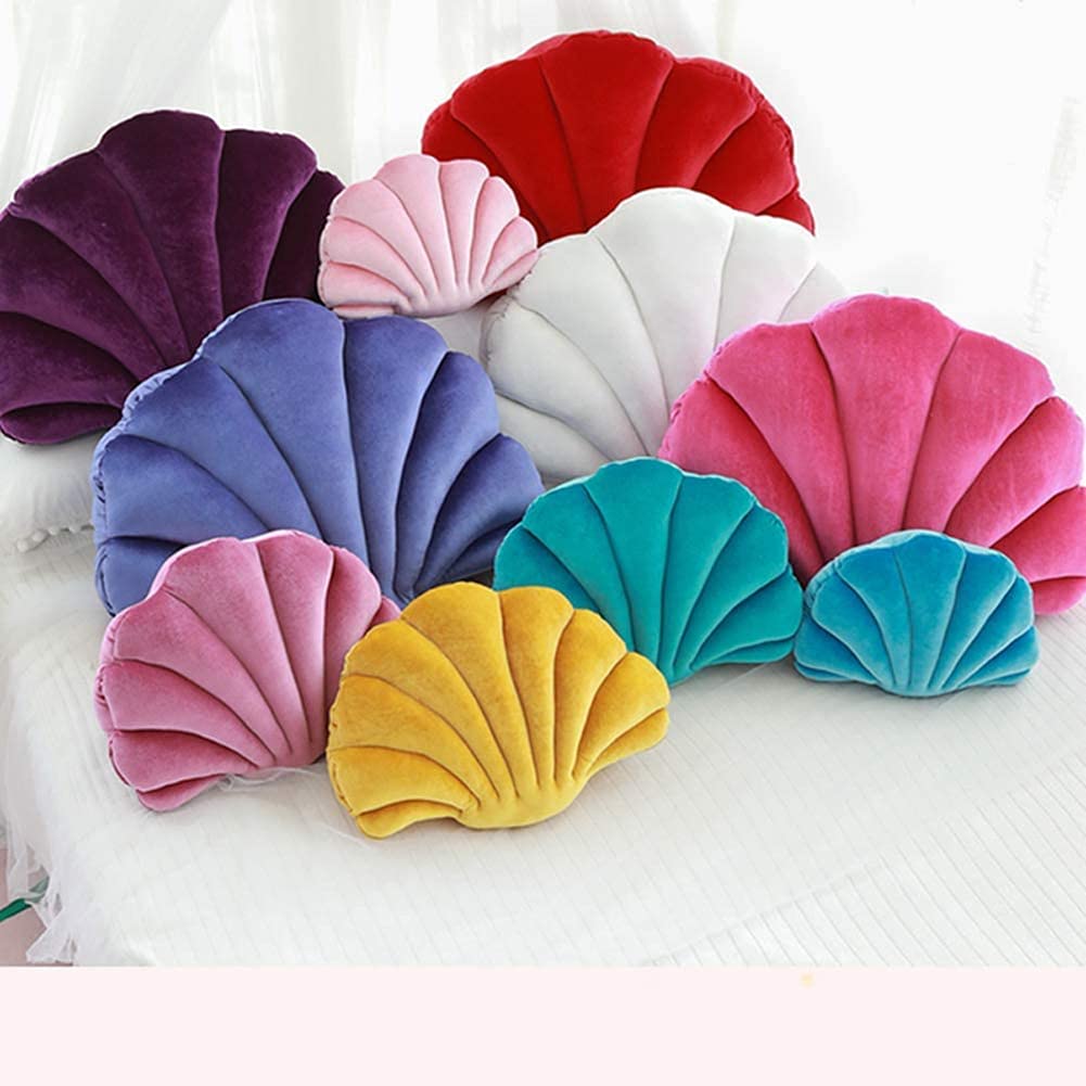 Seashell Shaped Throw Pillow - Velvet Plush Decorative Cushion for Beach Themed Bedroom, Living Room & Nursery Decor | Ocean Inspired Home Accent