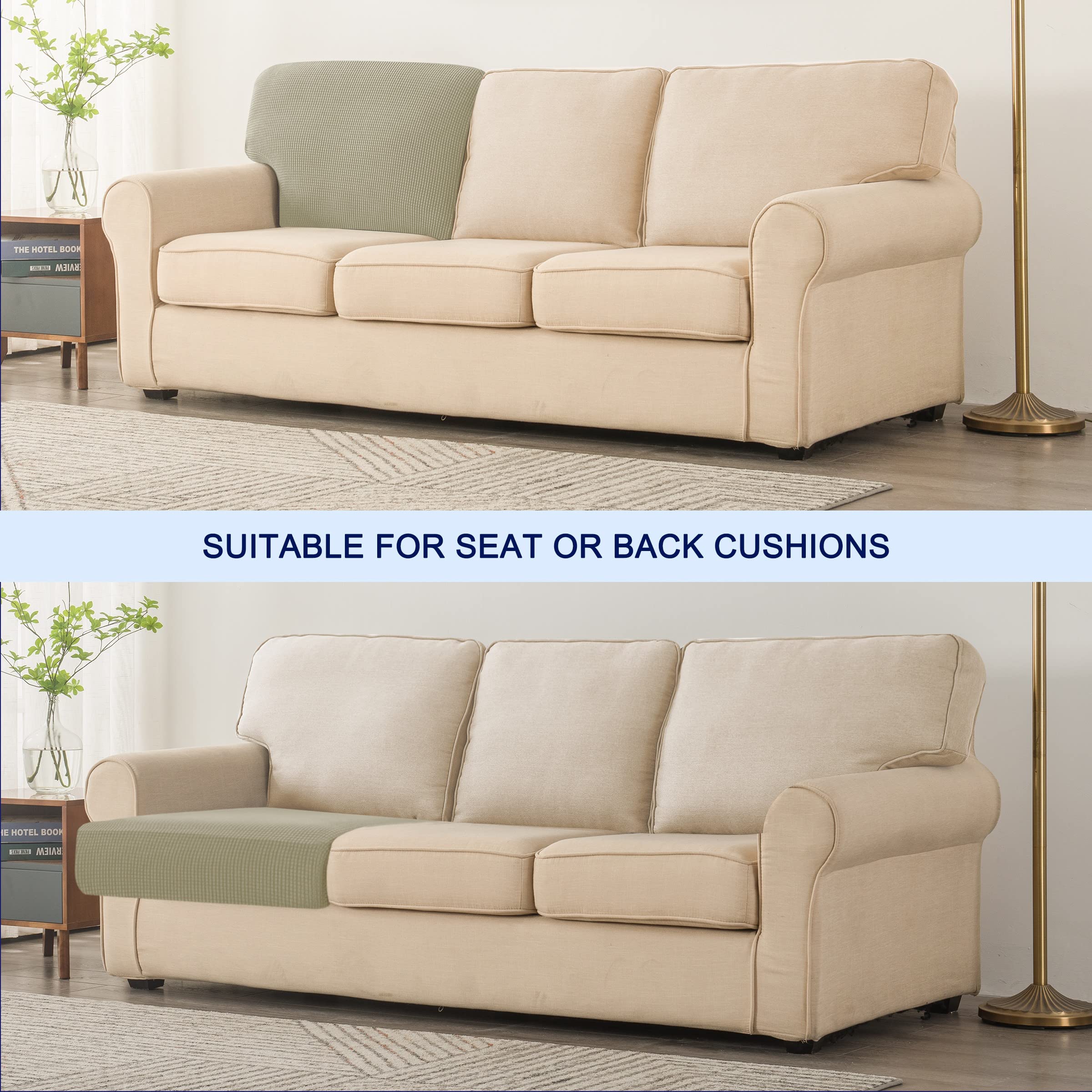 Stretchable Jacquard Sofa Back Cushion Cover - Breathable Spandex Slipcover for Couches, Chairs & Recliners - Protects Furniture from Kids & Pets (Sand Color, T-Left Style) - Perfect for Living Room, Family Room & Home Theater Seating