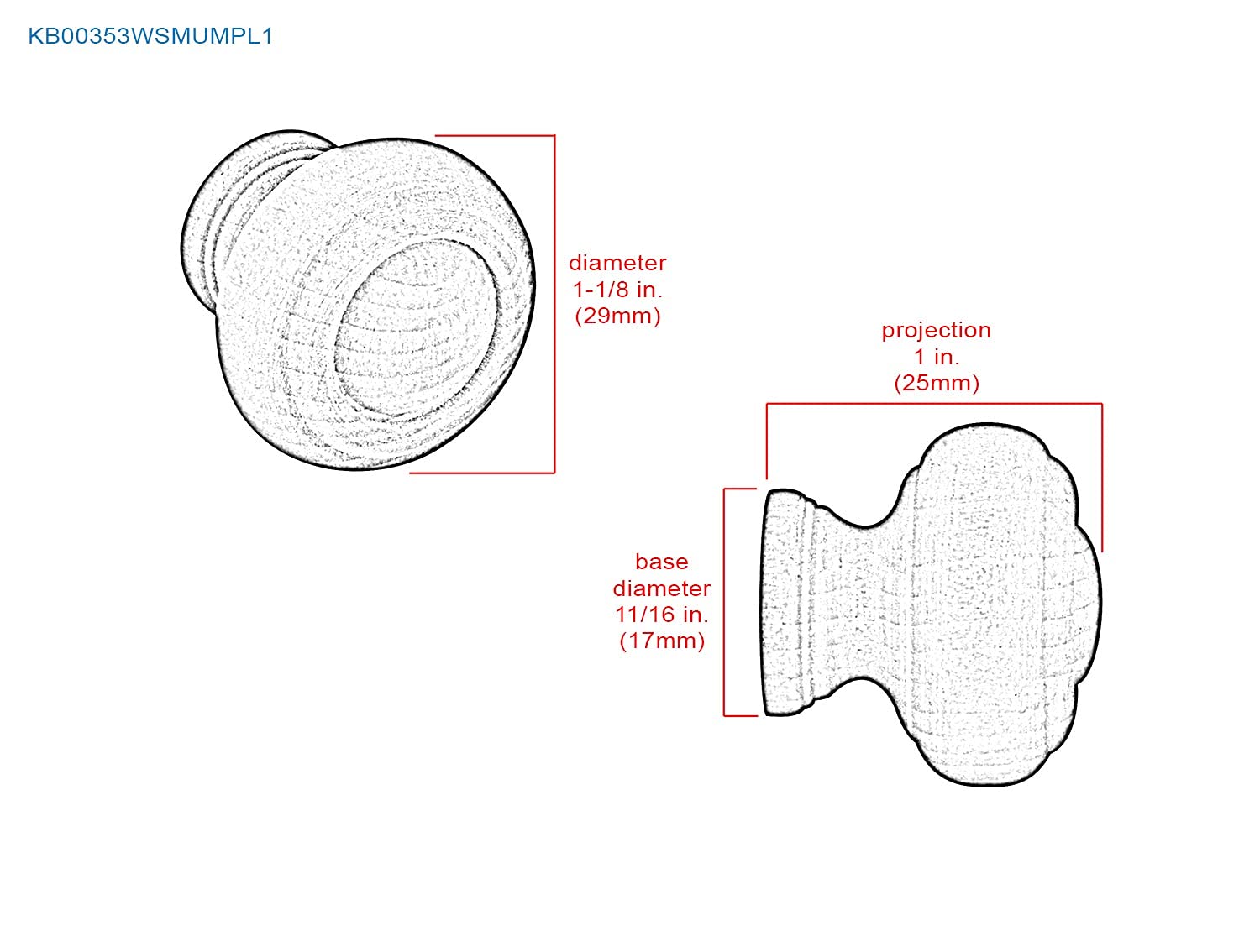 Unfinished Maple Wood Knob #3530-1-1/8