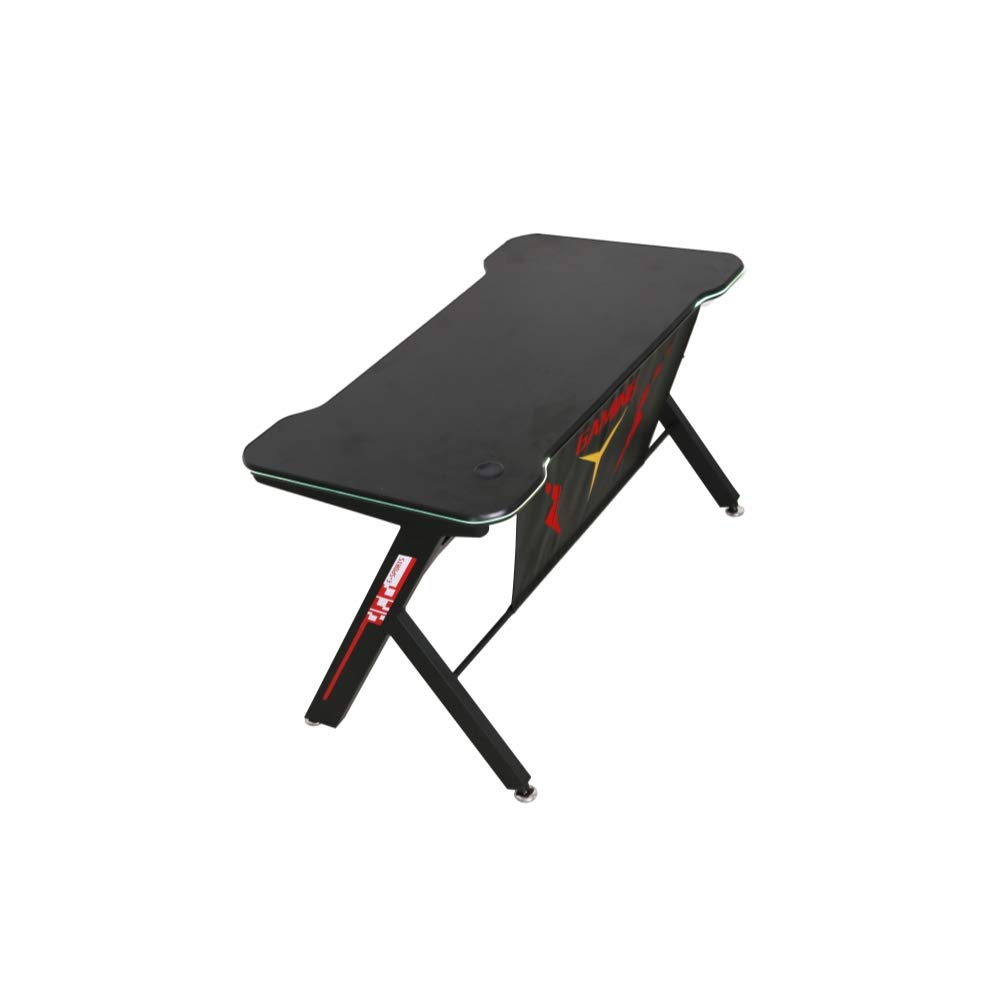 Premium R-Shaped Gaming Desk with LED Lights - Ergonomic Computer Table for Esports & Racing Enthusiasts | Perfect for Streaming, Gaming & Work Setup