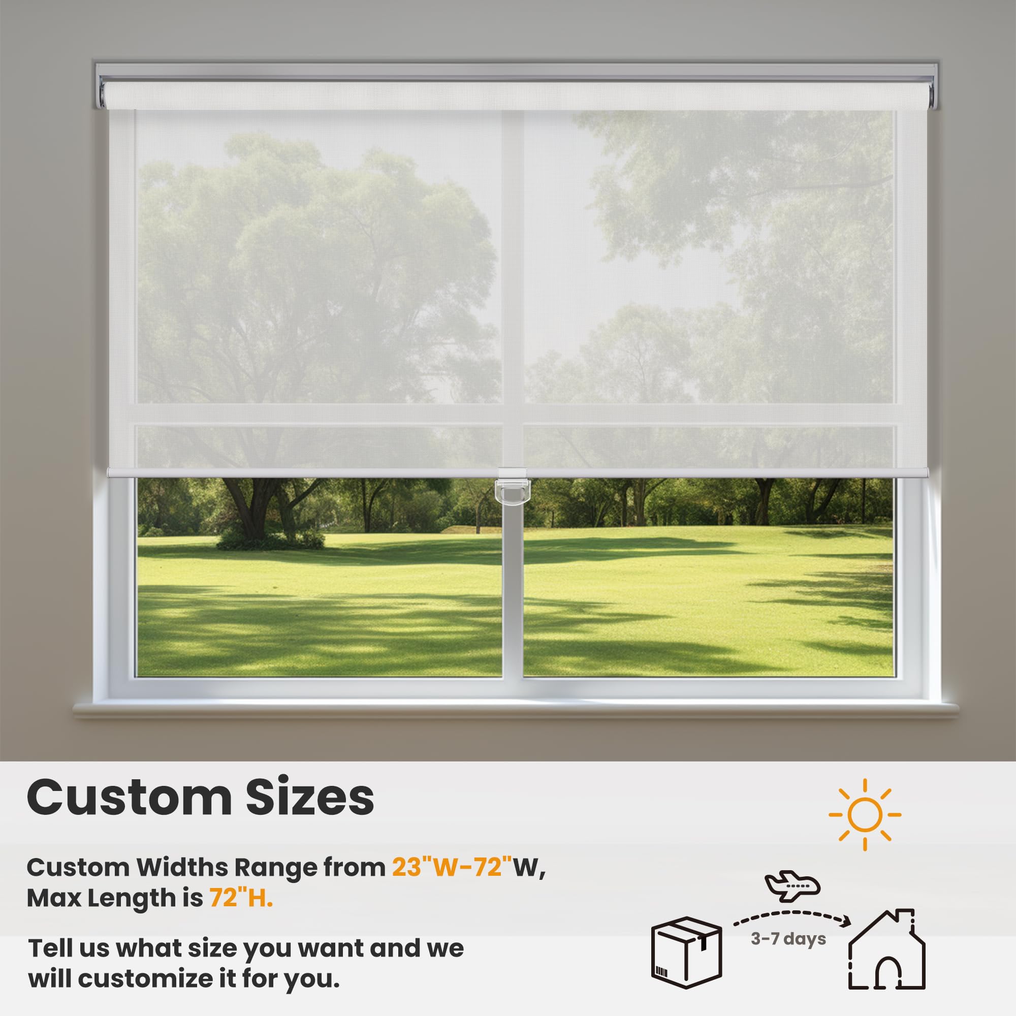 Cordless Solar Roller Shades 5% Openness - UV Protection & Easy Install for Home/Office