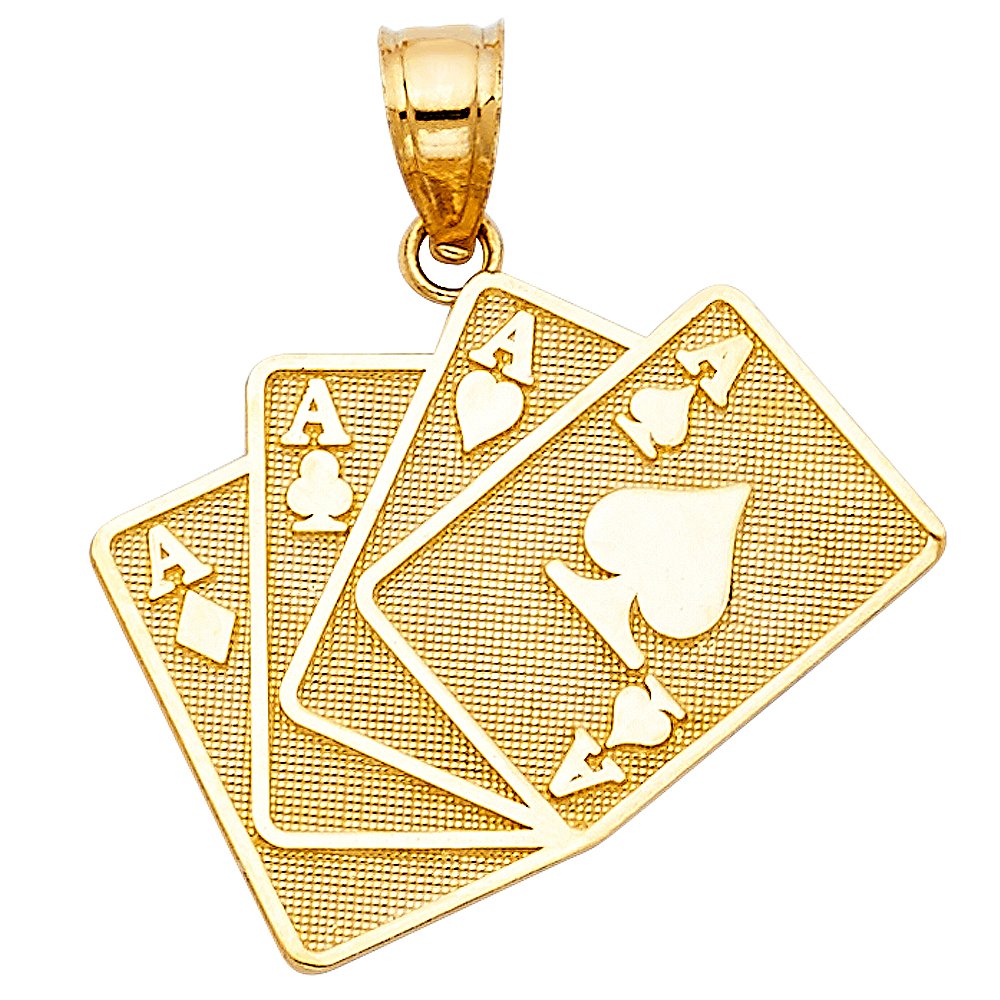 14K Yellow Gold Poker Playing Cards Pendant - Ace of Spades Lucky Gambler Charm Necklace for Men & Women | Casino Party, Poker Night & Gift for Card Game Lovers