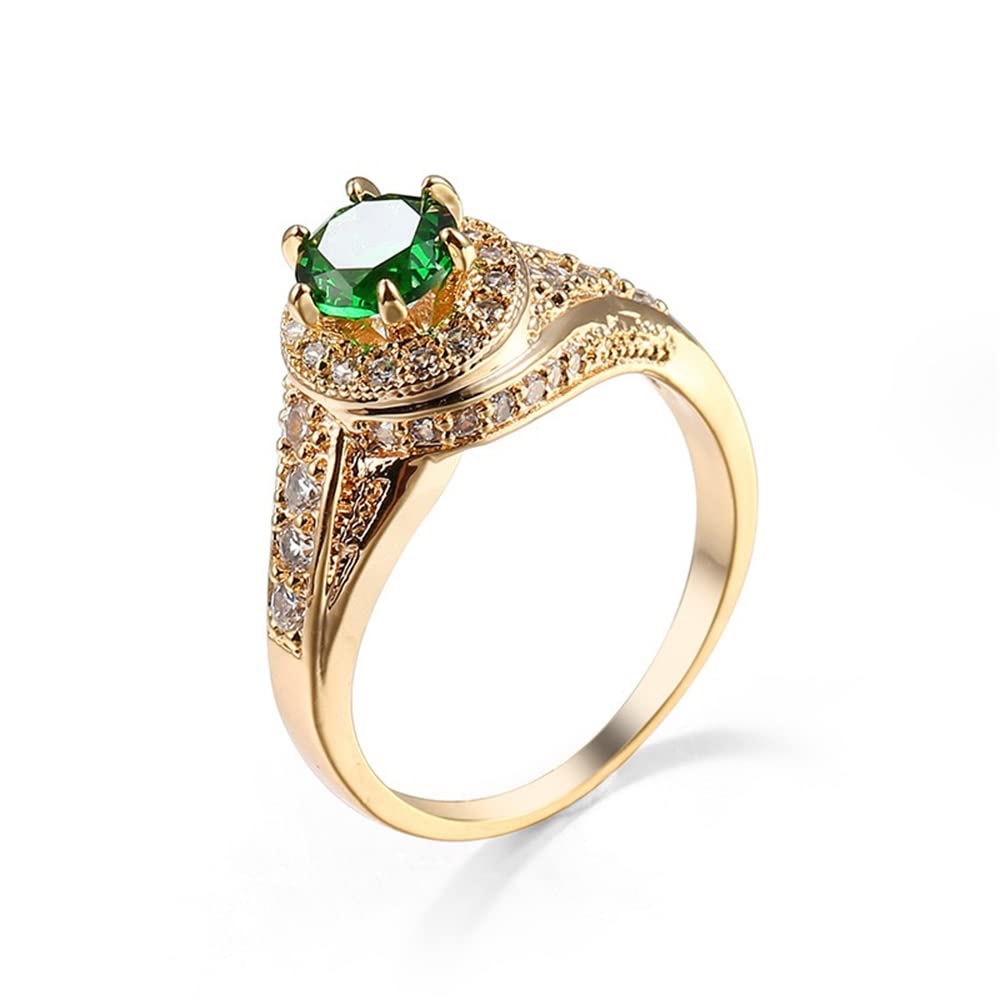 925 Sterling Silver Women's Ring with Round Sapphire, Ruby, Emerald & Zircon - 18K Gold Plated Green Gemstone Cocktail Ring for Engagement, Wedding & Promise (ST.295, Gold/Green, Size 10) | Perfect for Anniversary Gifts, Date Nights & Special Occasions
