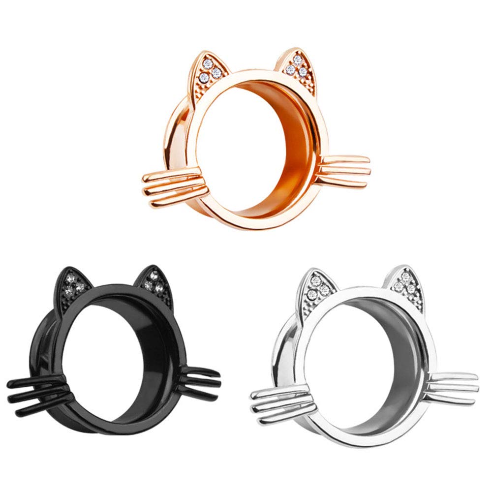 3 Pairs Stainless Steel Ear Gauges Plugs Tunnels - Cute Cat Shape Ear Stretchers for Piercing Jewelry | Perfect for Body Modification, Punk Fashion & Self-Expression