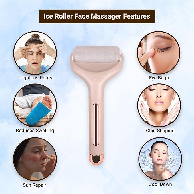SD Enriching Beauty Ice Roller for Face - 2 in 1 Cooling Face Massager & Eye Roller for Puffy Eyes, Migraine Relief, Wrinkle Reduction & Muscle Soreness - Skin Care Tools for Glowing Complexion | Perfect for Morning Routine, Post-Workout Recovery & Spa Treatments