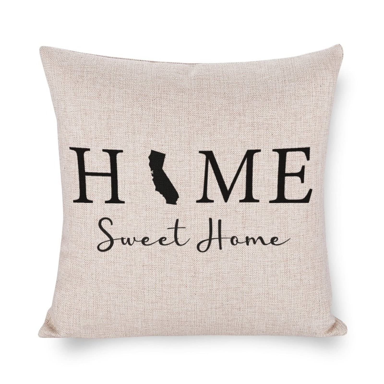 California State Map Home Sweet Home 16x16 Inch Farmhouse Throw Pillow Cover - Decorative Cushion Case for Living Room, Bedroom, Couch & Sofa Decor | Perfect for Rustic Home, Cozy Cabin & Farmhouse Style Interior Design