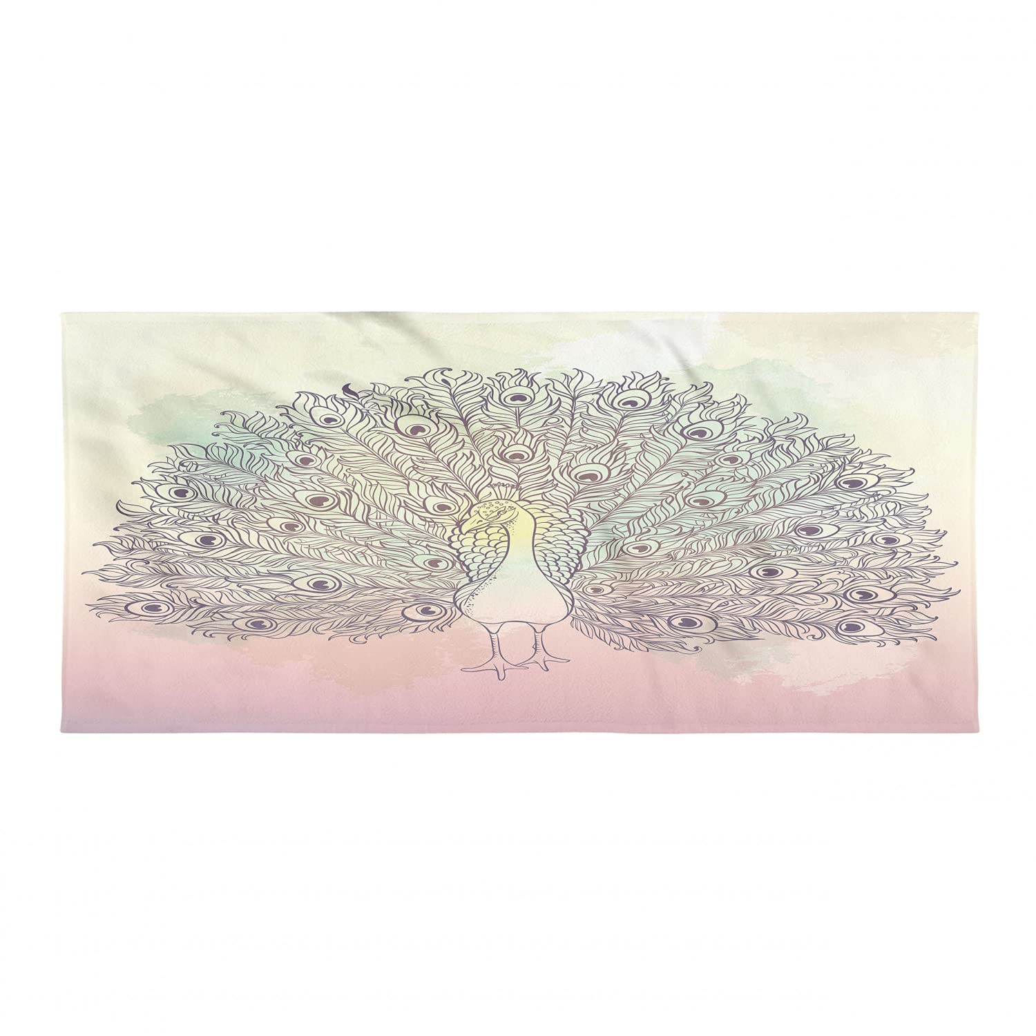 Ambesonne Peacock Sports Towel | Feather Gradient Watercolor Design | Soft Lightweight Absorbent Microfiber | Compact for Travel | Perfect for Beach, Yoga, Gym & Outdoor Activities | Cream Multicolor