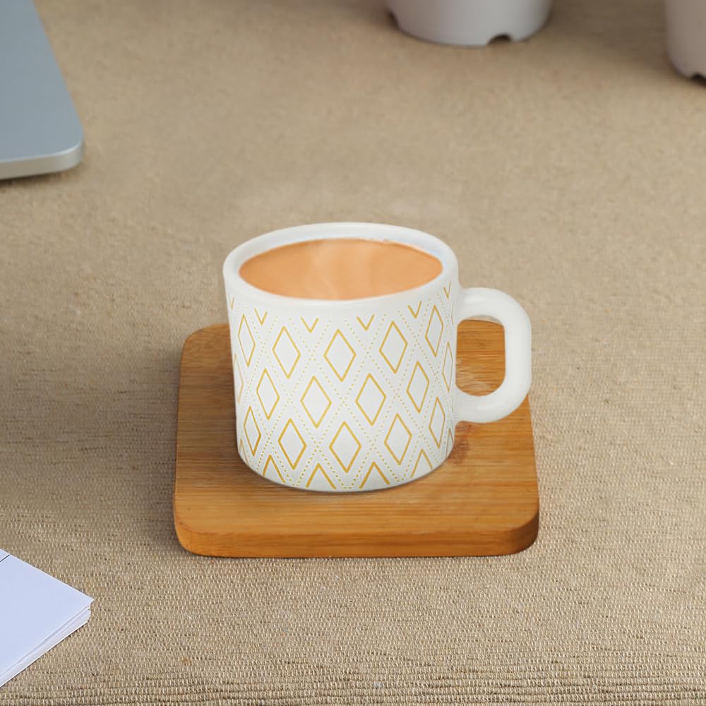 BOROSIL Larah Angel Gold Opalware Tea Coffee Mug Set - 6 Piece 100ml Microwave & Dishwasher Safe Bone-Ash Free White Crockery | Perfect for Home, Office, Gifts & Daily Use