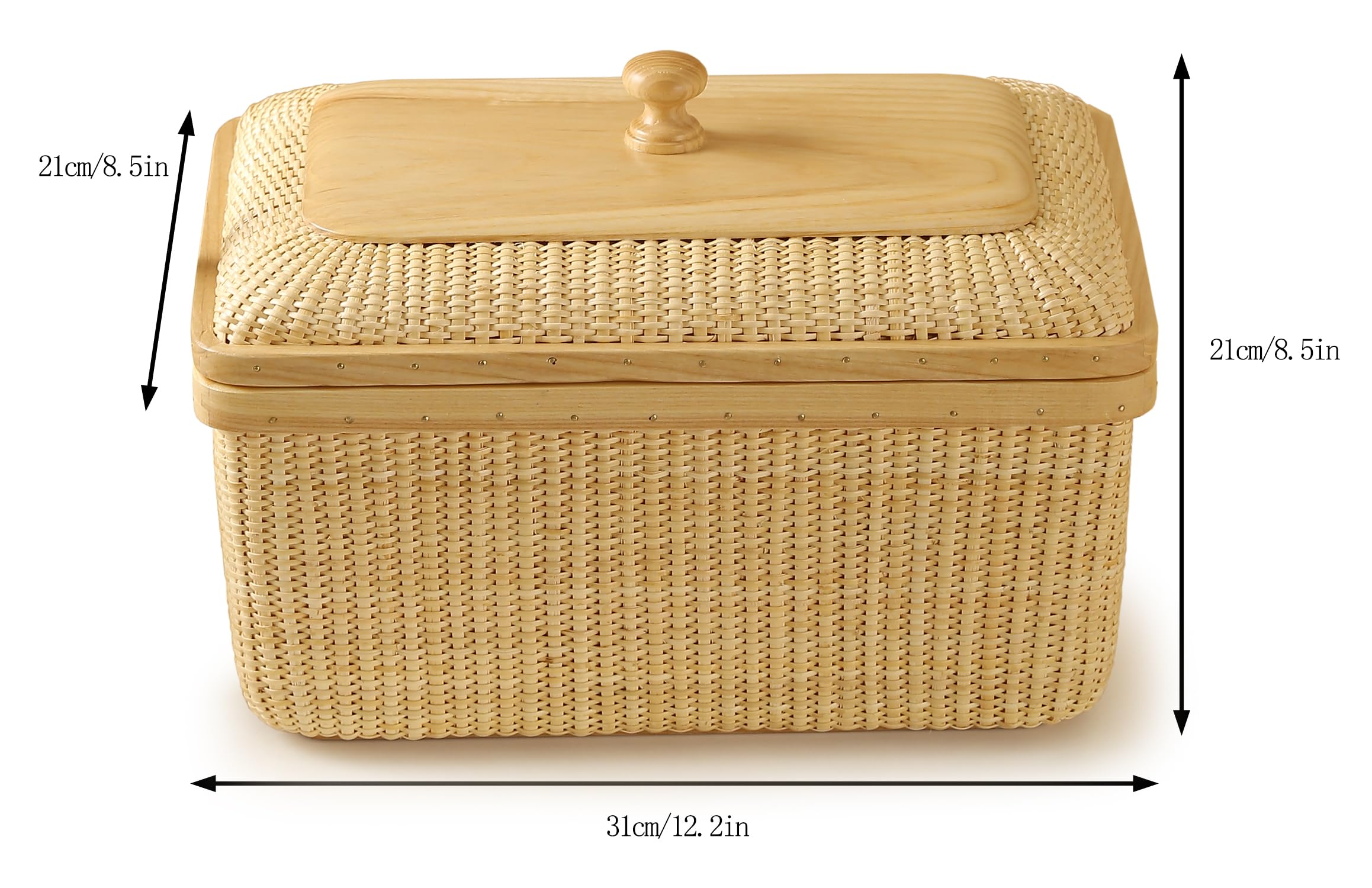 Modern Rattan & Solid Wood Storage Basket - Square Woven Jewelry Box, Fruit Basket for Dining Table & Living Room Decor | Perfect for Home Organization & Stylish Decor