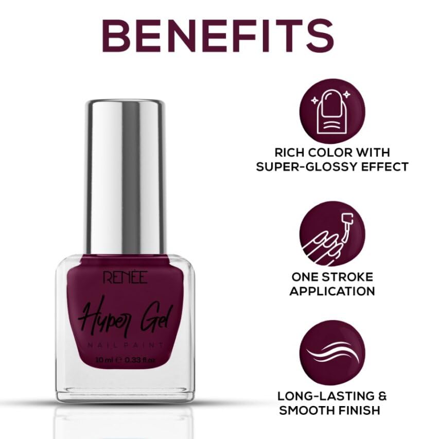 RENEE Hyper Gel Nail Polish - French Plum 10ml | Quick Drying, High Shine, Long Lasting & Chip Resistant | Vegan, Acetone & Paraben Free | Perfect for Manicures, Pedicures & Nail Art Designs