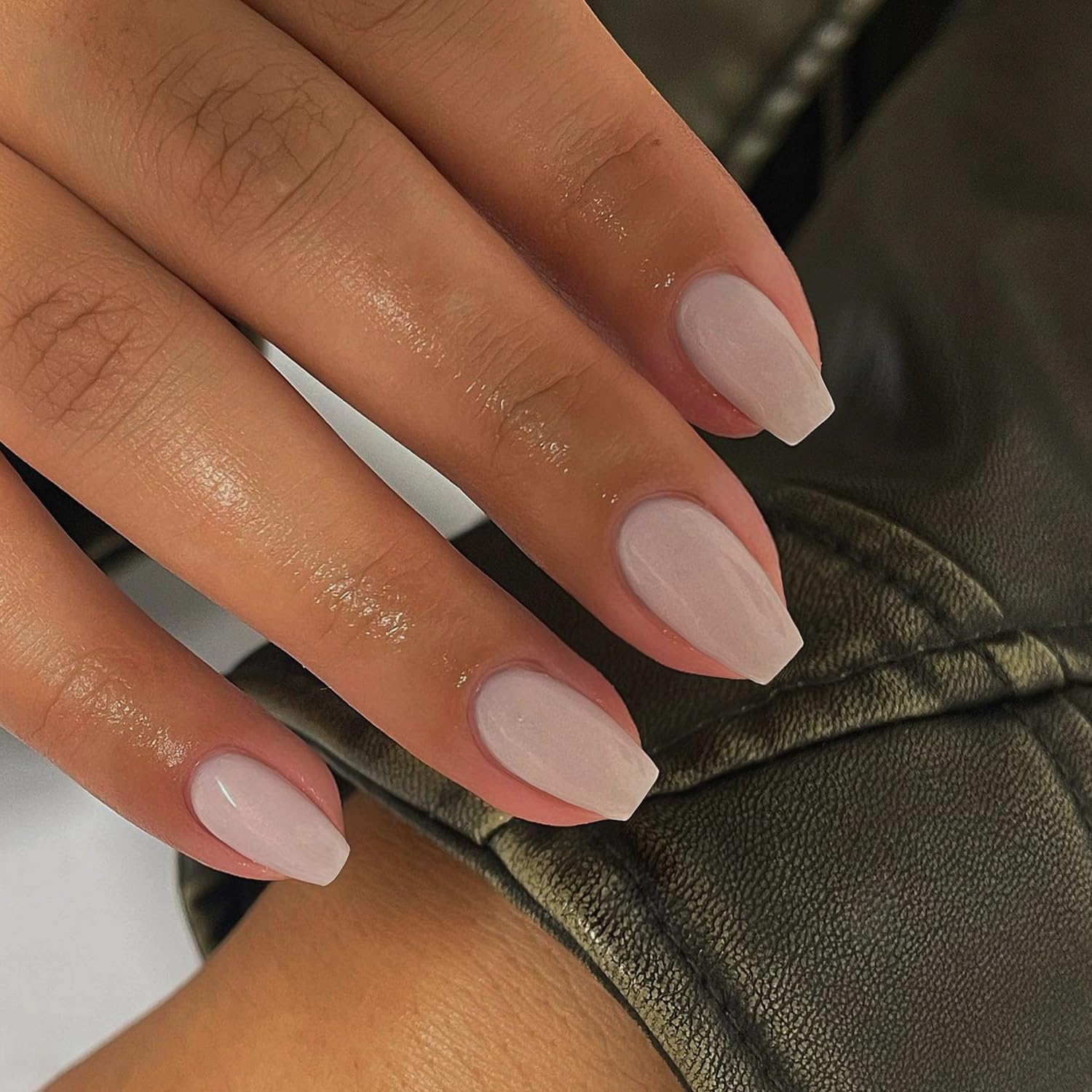 Beige Short Coffin Press on Nails - Medium Coffin Fake Nails for Women | T-Shaped Acrylic False Nails with Glue | Natural Handmade Gel Nails for Everyday Wear & Special Occasions