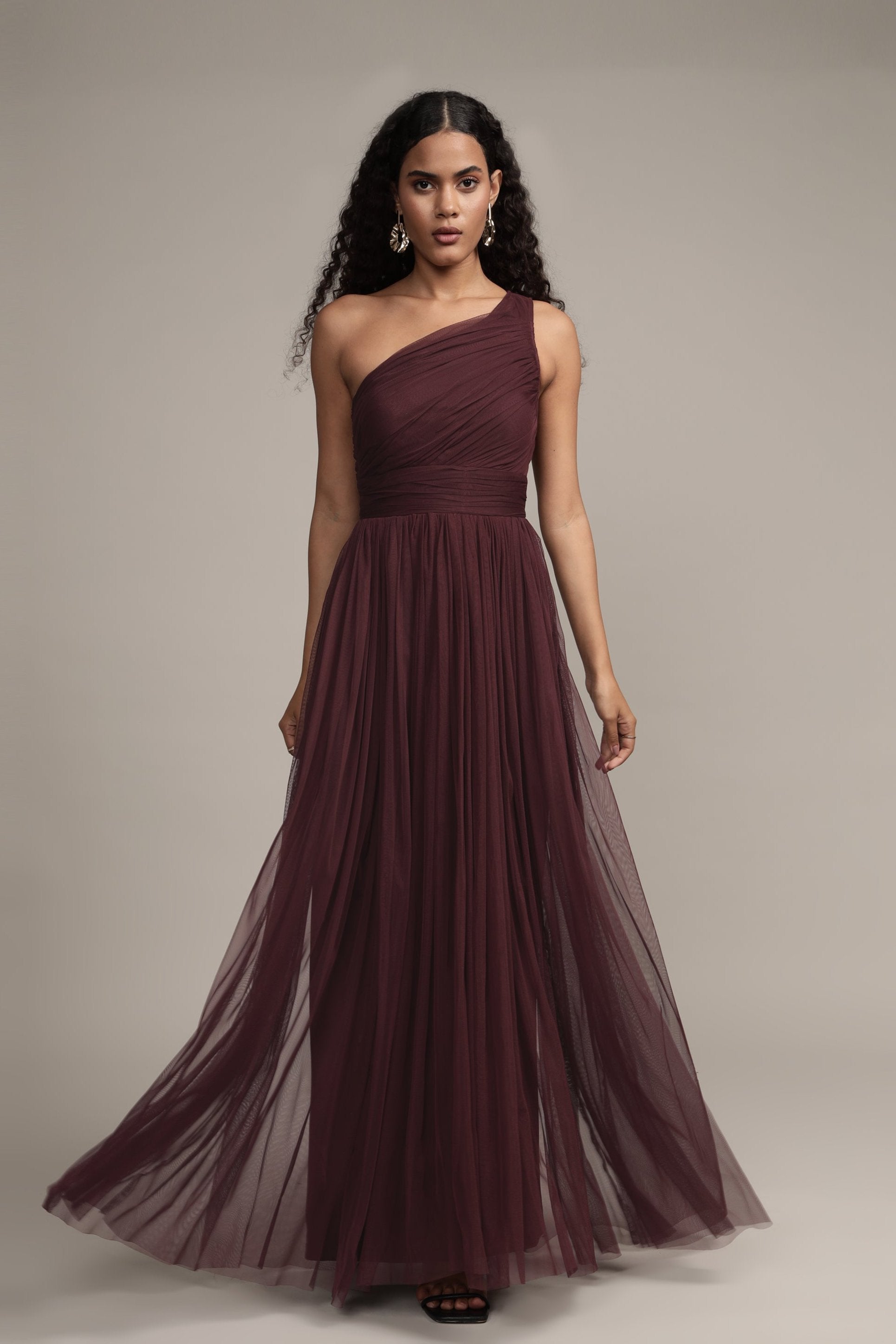 Elegant One Shoulder Maxi Dress in Plum - Perfect for Evening Parties, Weddings & Special Occasions
