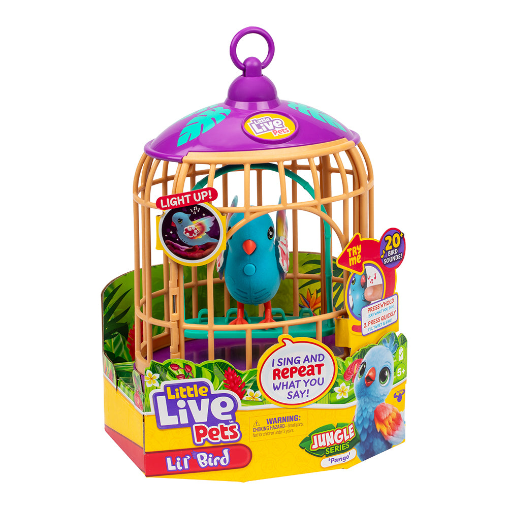 Little Live Pets Lil' Bird S15 Interactive Talking Bird & Cage - Jungle Series Pango - Perfect for Kids' Playtime, Birthday Gifts & Educational Fun
