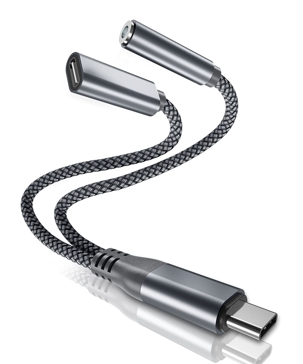Elebase USB Type C to 3.5mm Audio Adapter & Charger - 2-in-1 Headphone Jack & Power Cable for iPhone 16/15 Pro Max/Samsung S24/S23/Z Flip/iPad 10/Air 5 - Perfect for Music, Gaming & Charging On-The-Go