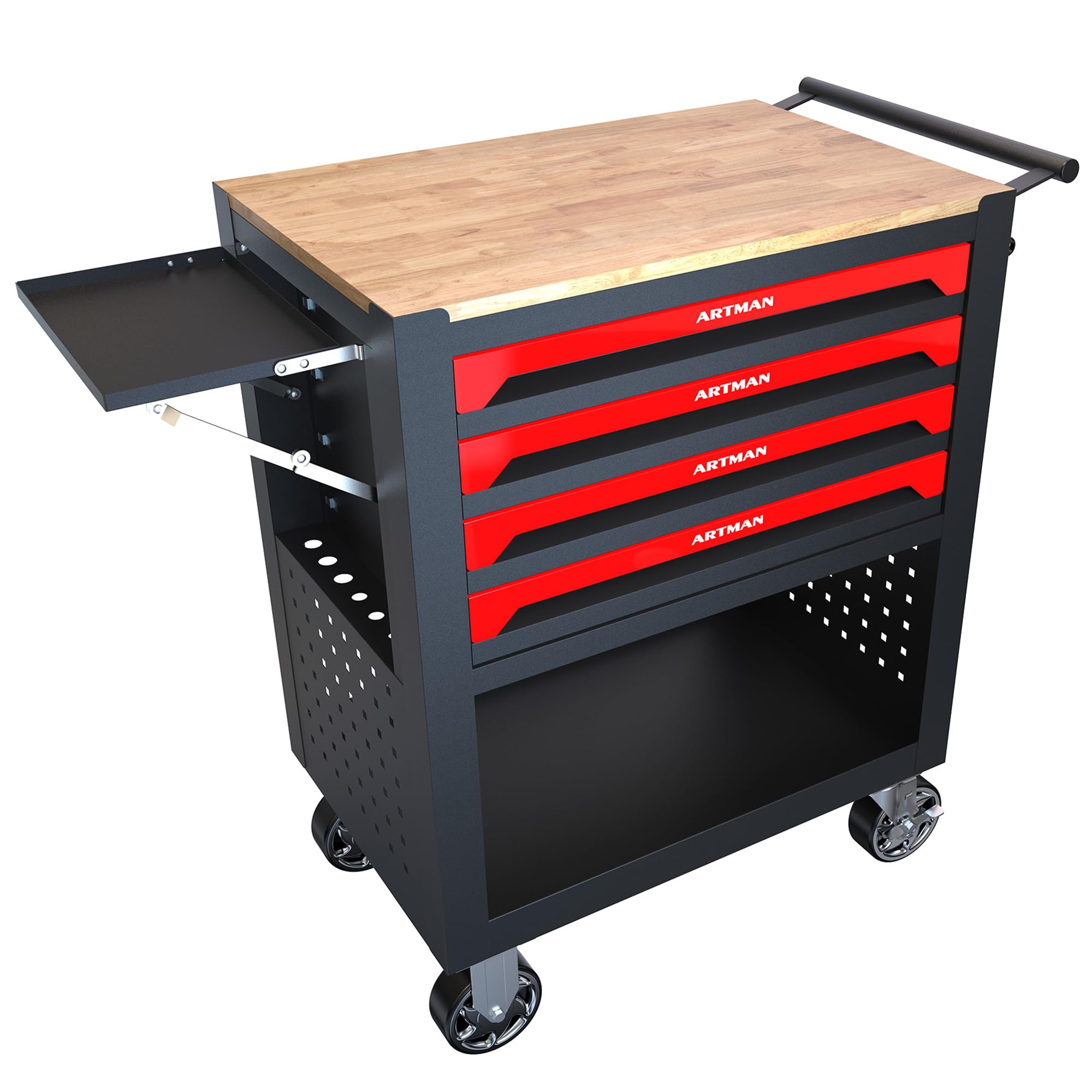 4-Drawer Rolling Tool Chest with Wheels - Heavy Duty Mobile Tool Cart Organizer for Mechanics - Garage Storage Solution for Wrenches, Screwdrivers & Power Tools (Red) - Perfect for Auto Shops, Home Garages & DIY Workspaces
