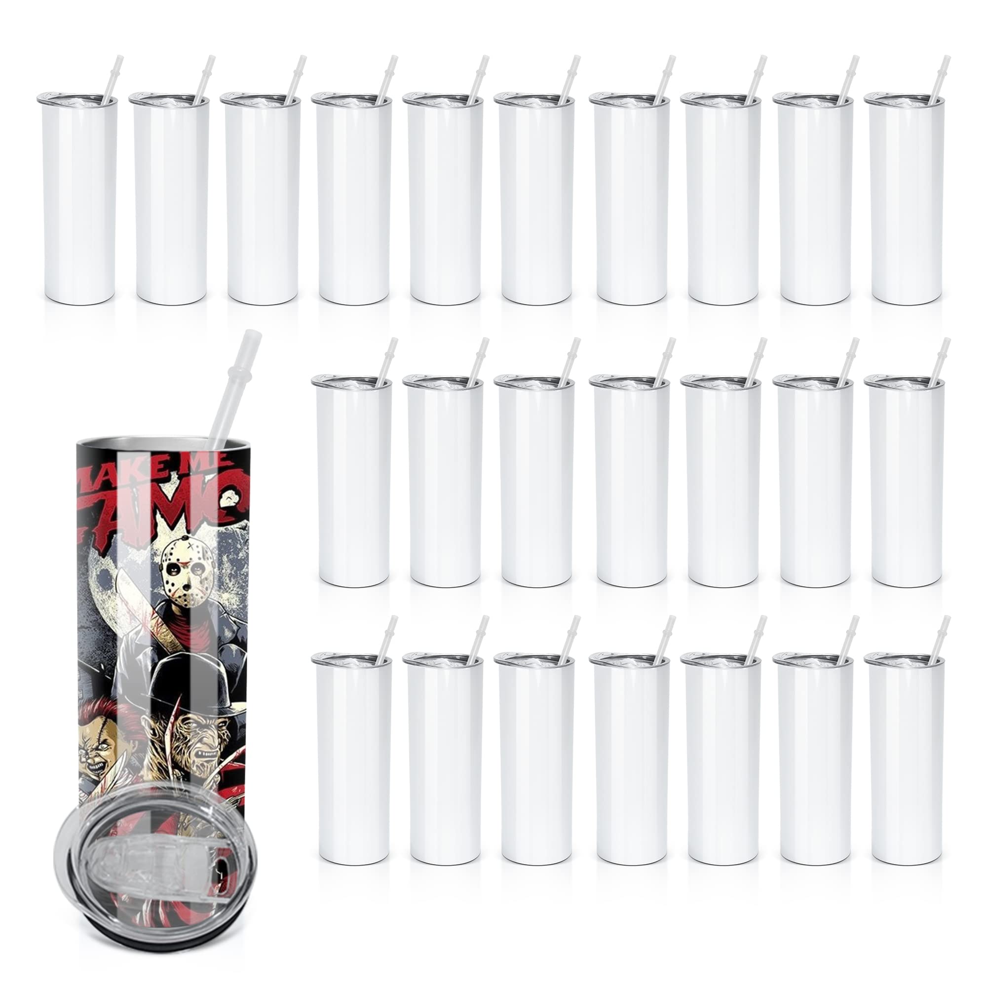 25 Pack 20OZ Sublimation Tumblers - Double Wall Vacuum Insulated Stainless Steel Cups with Straw, Polymer Coating for Heat Transfer - Perfect for Custom Drinkware, Promotional Gifts & Personalized Crafts