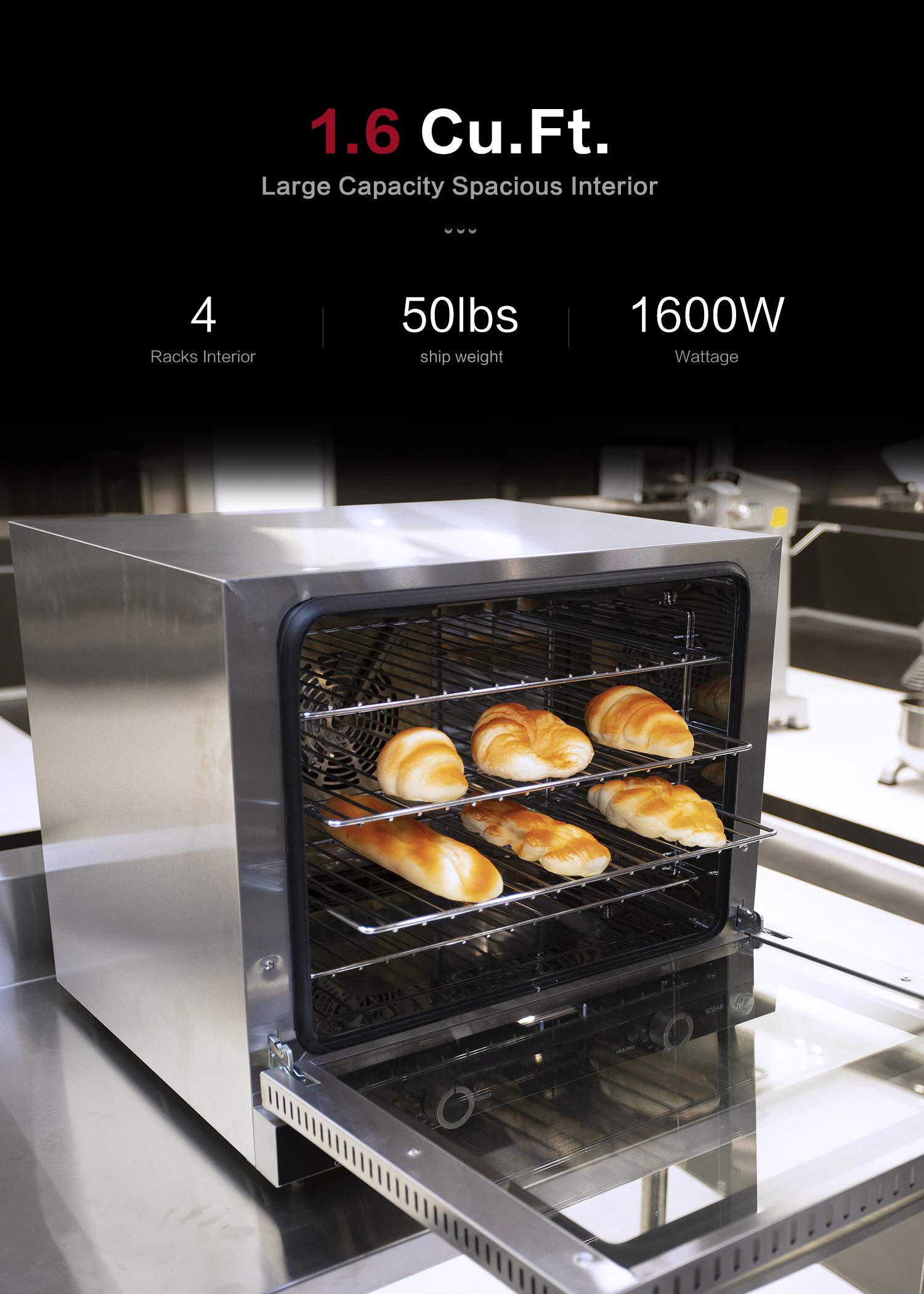 COOKRITE CRCC-50 Commercial Medium Electric Convection Oven - 1/2 Shelves Stainless Steel Countertop Oven for Restaurants, Bakeries & Home Kitchens - Perfect for Baking, Roasting & Toasting Breads, Pastries & More