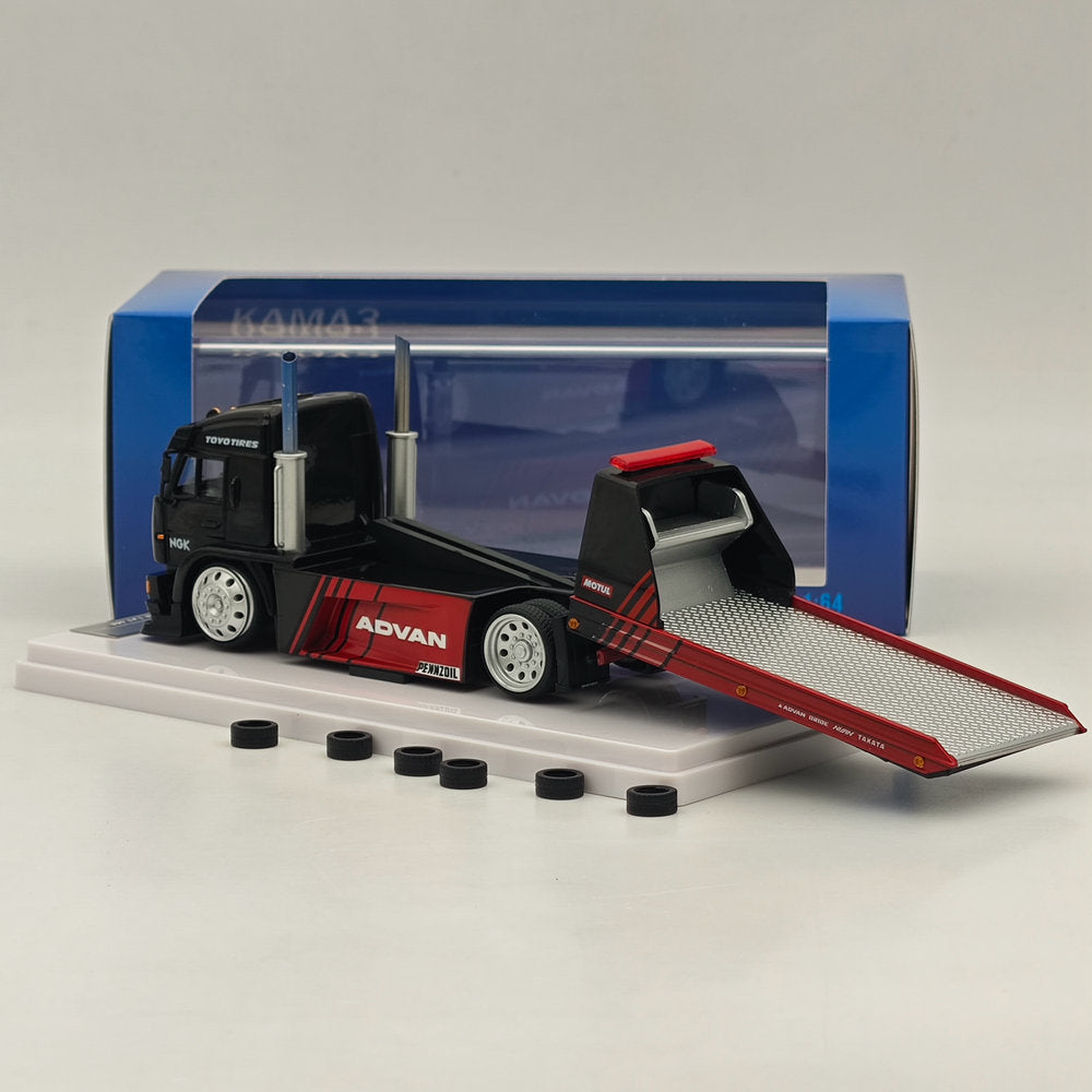 1:64 Scale SH Kamaz Spoon Sports Flatbed Tow Truck Black Diecast Model Car - Limited Edition Collectible for Display, Racing Games & Gift Giving