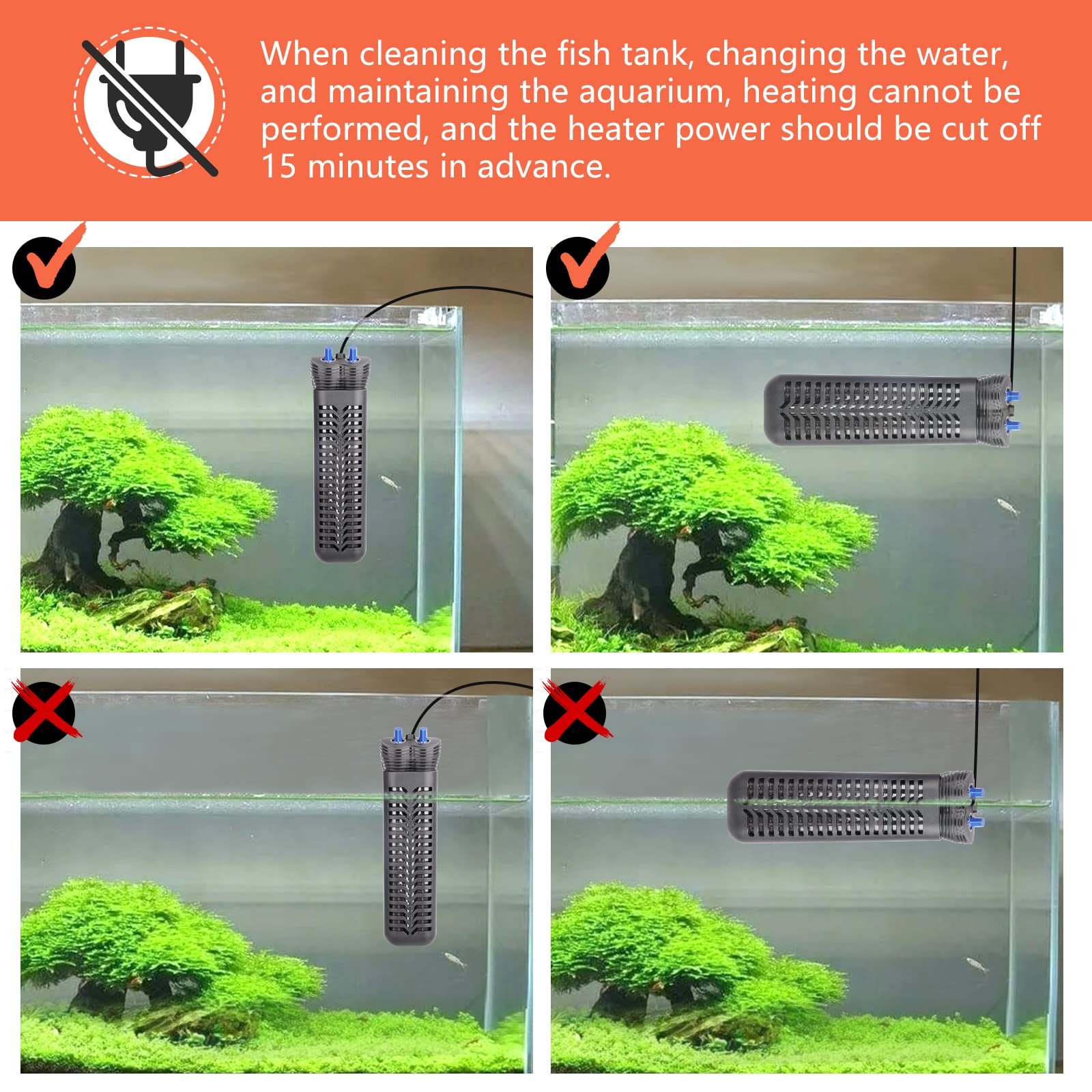 600W/800W Submersible Aquarium Heater with Adjustable Thermostat - Dual Heating Fish Tank Heater for Freshwater & Saltwater (60-220 Gallon) - Perfect for Home Aquariums, Ponds & Large Tanks