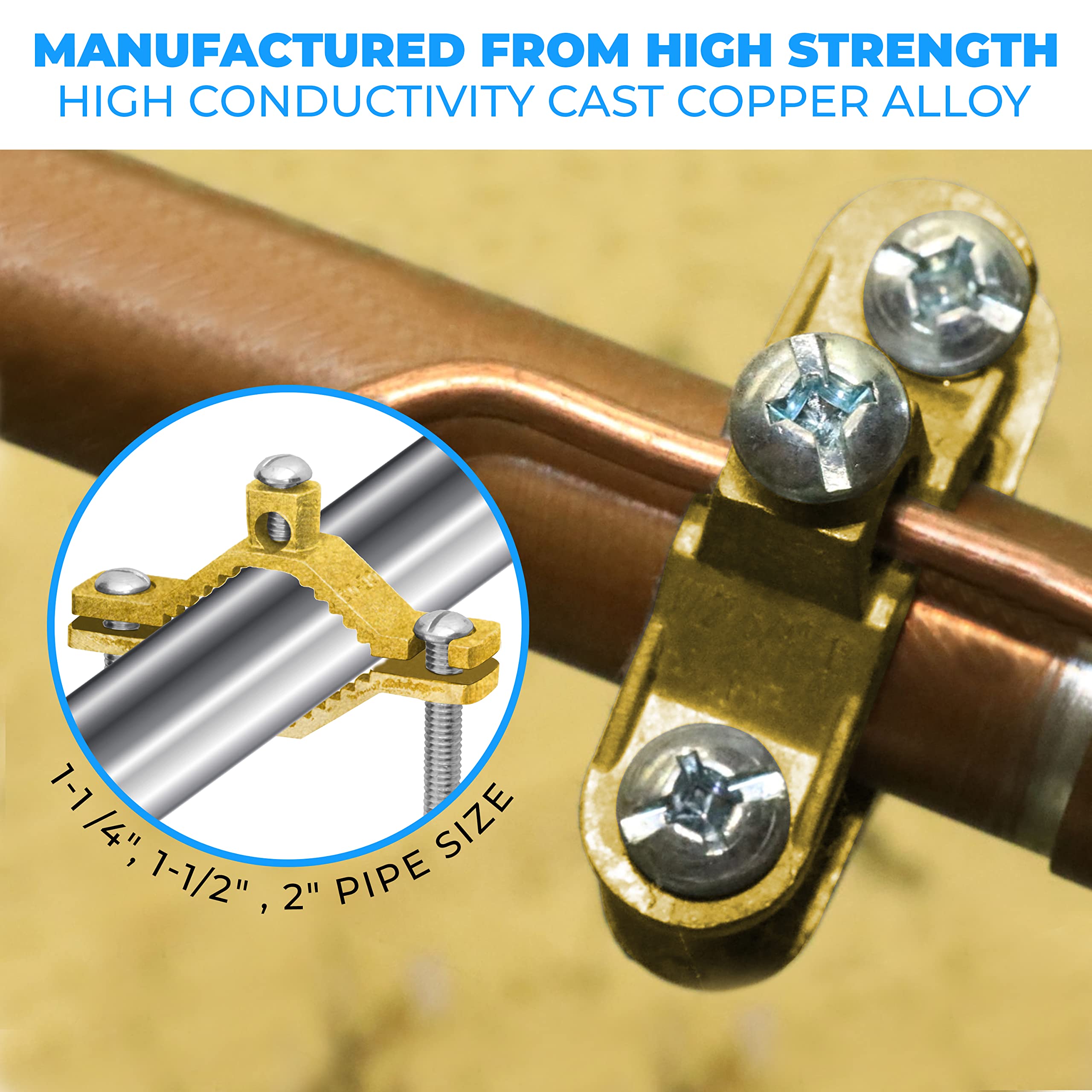 OHLECTRIC 5 Pack Heavy Duty Copper Ground Clamp for ½